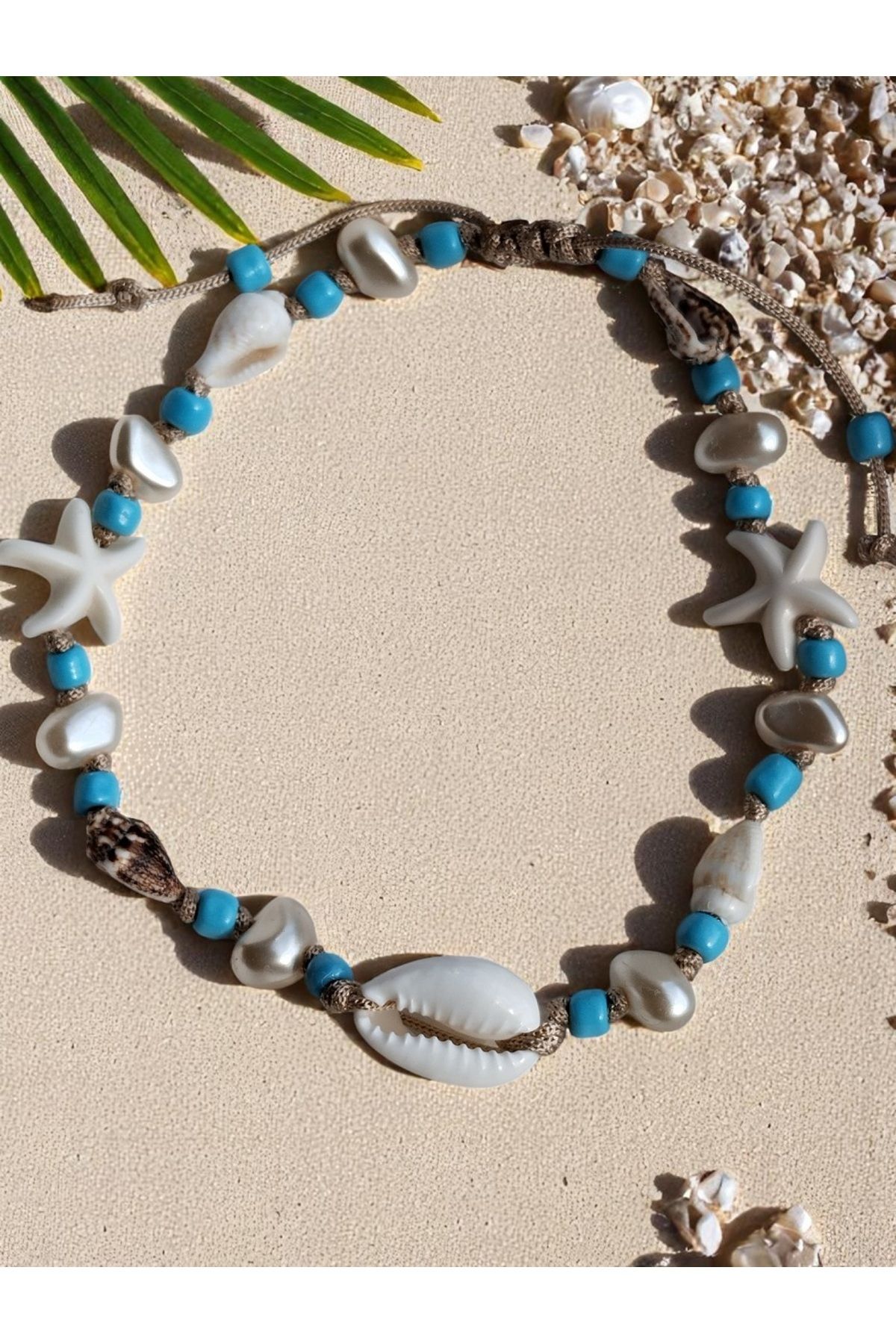 Amabel Jewelerys Midye Kabuğu, İnci ve Deniz Yıldızı Detaylı Mavi Kadın Halhal