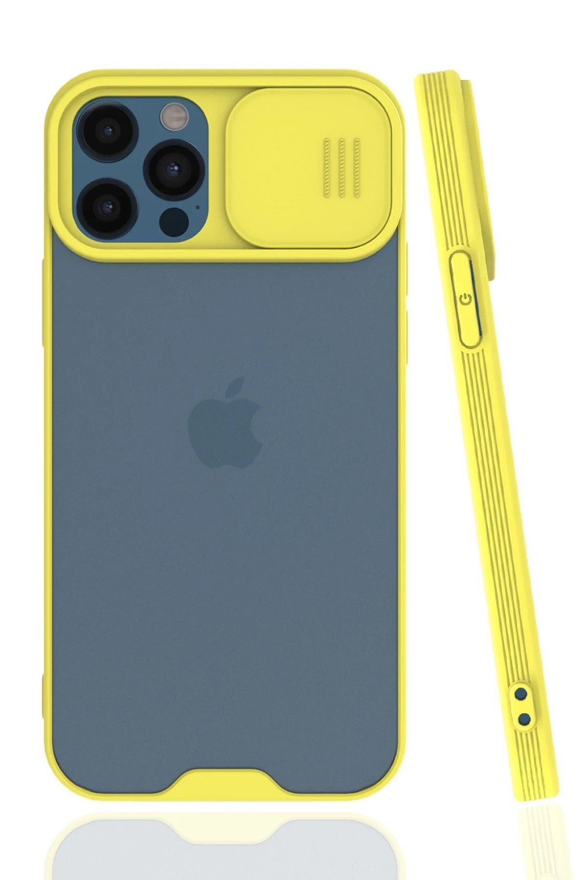 NewFace iPhone 12 Pro Max Kılıf Platin Kamera Koruma Silikon - Sarı WLZOR