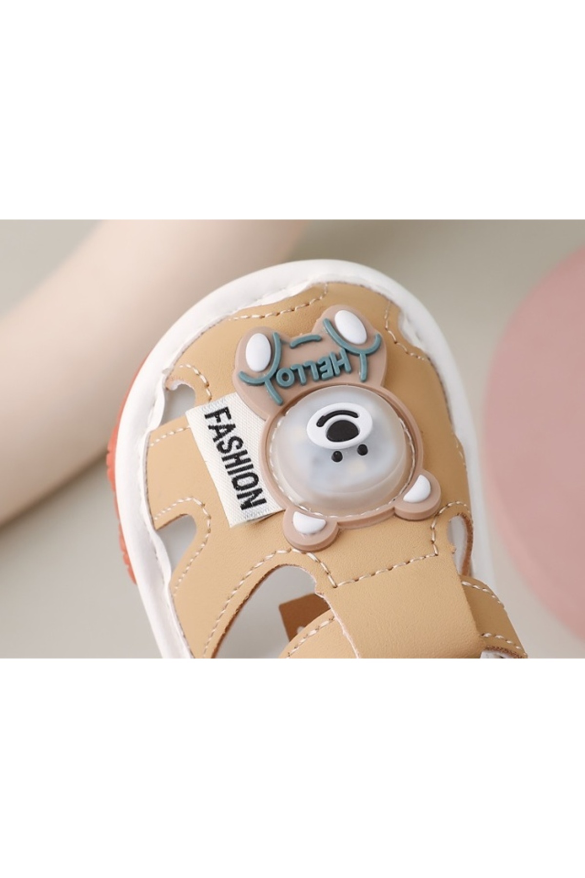 Superbaby-Cream sandals with squeakers and LED teddy bear 7