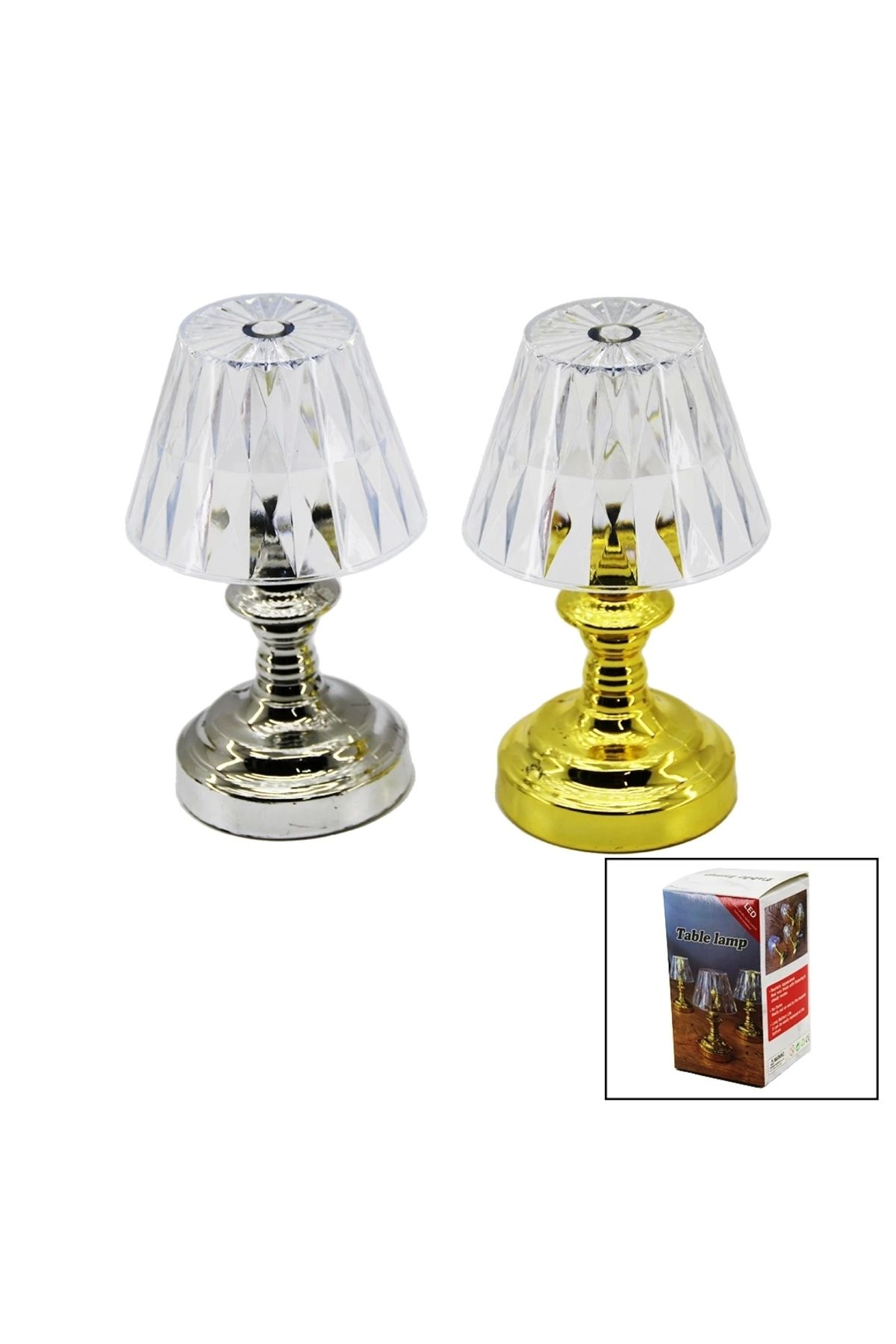 STOREMAX PİLLİ MİNİ KLASİK MODEL LED ABAJUR MİKA KRİSTAL BAŞLIK - GOLD - KROM AYAK (5047)