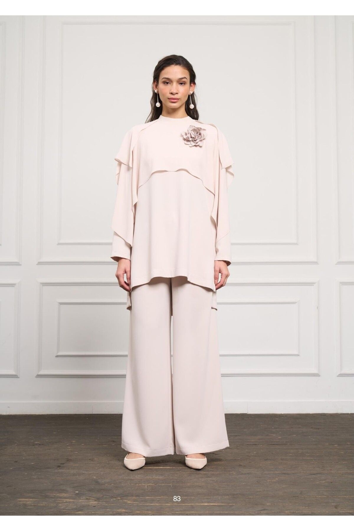 Nuss 1058 Tül Detaylı Pantolonlu Takım
