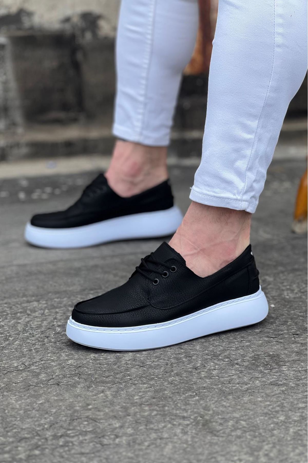 Wagoon Wg508 Siyah Cilt Ortopedik Taban Erkek Casual Ayakkabı