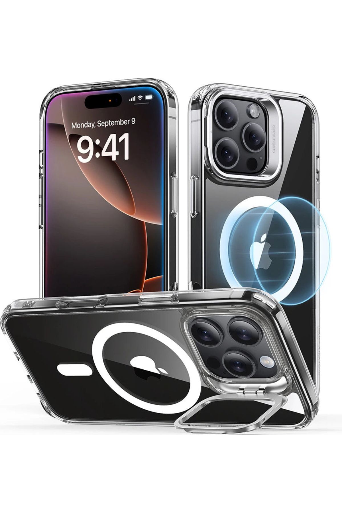 ESR iPhone 16 Pro Uyumlu Kılıf + Ekran Koruyucu Cam Halolock Standlı Magsafe Classic Hybrid - Şeffaf