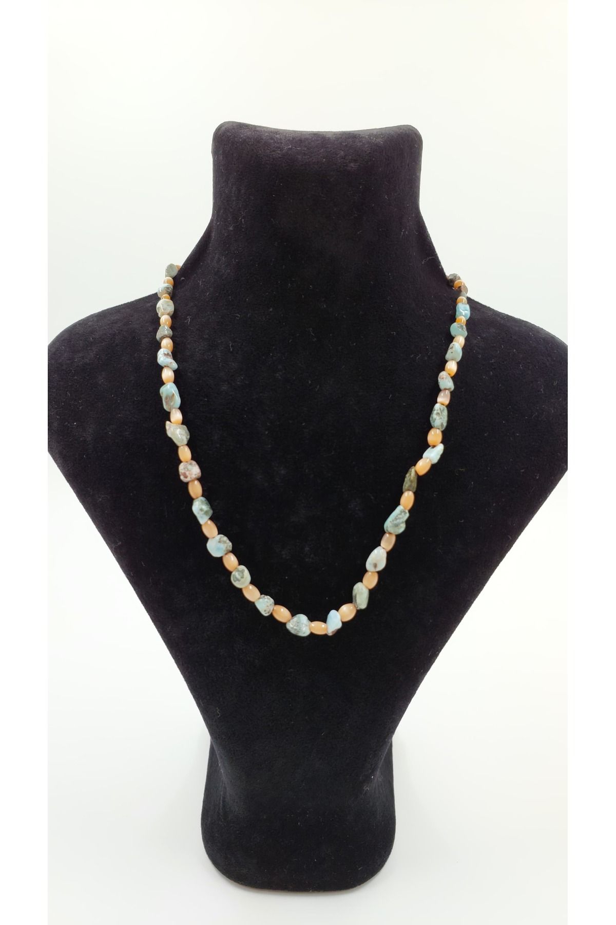RIG Handmade Design Doğal Taş Kadın Kolye – Larimar ve – El Yapımı Bohem Takı