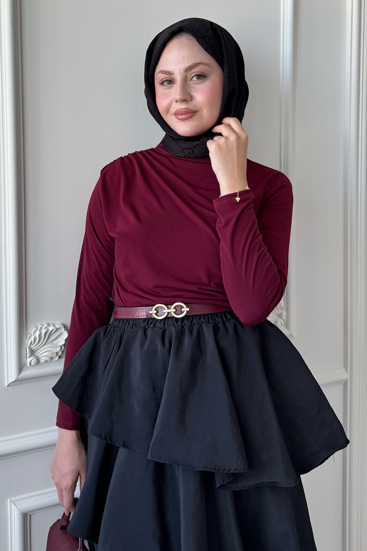 InStyle-Gathered Burgundy Sandy Blouse 3