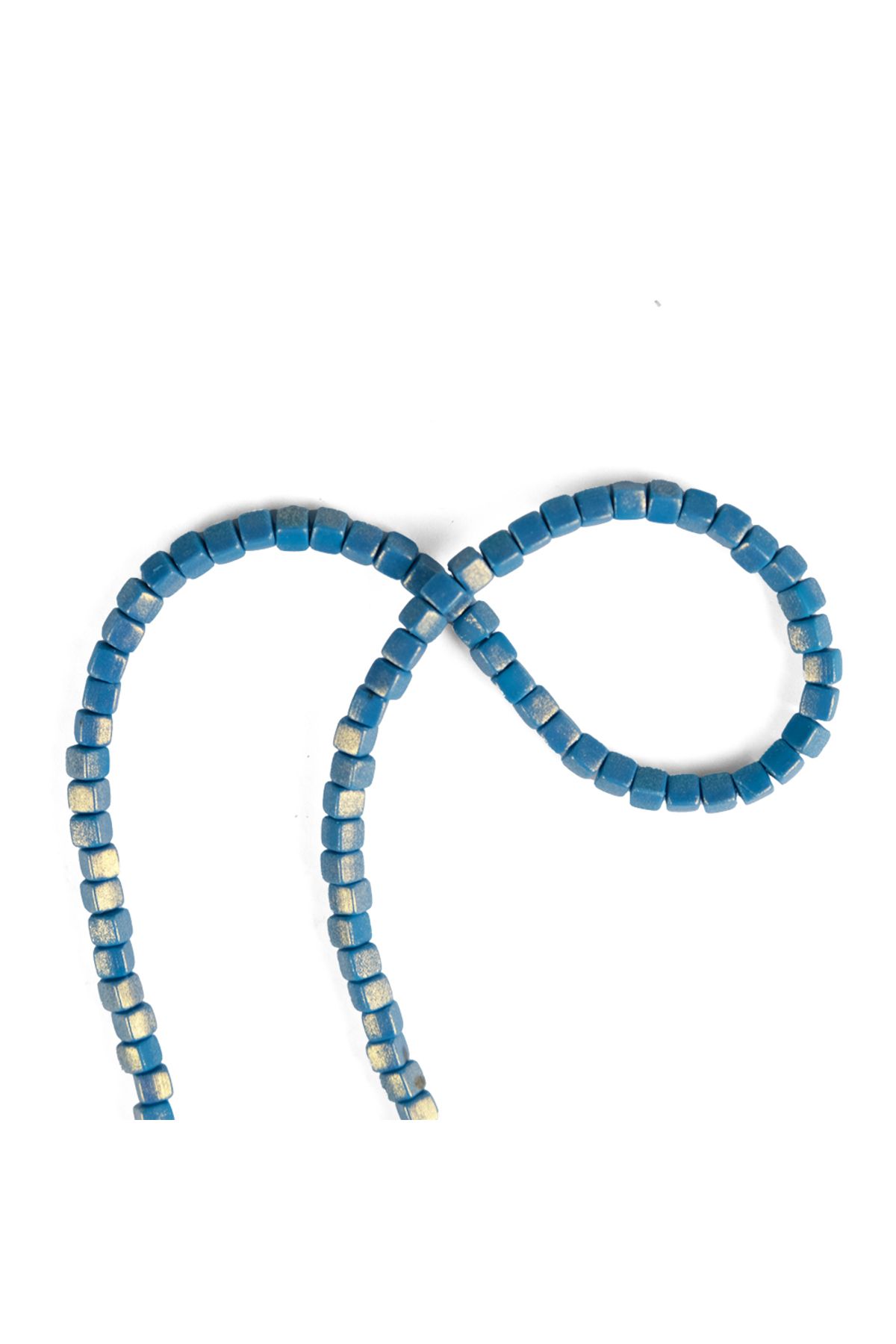 Prestij Boncuk 5mm Küp Fimo Denim Mavi Renk Üzeri Sedefli Simli Denim Mavi Fimo Boncuk Dizisi Polimer Kil 40 CM