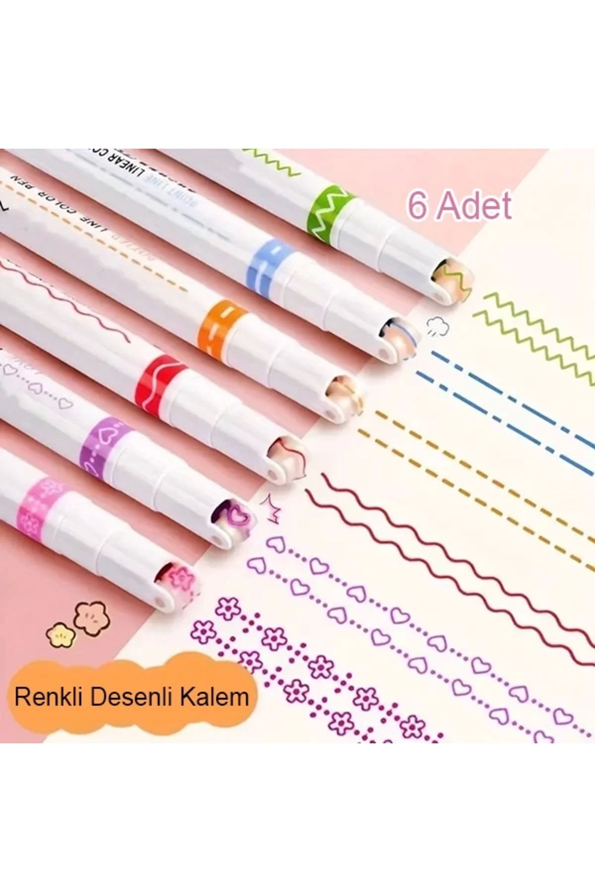 Yenimiyeni Renkli Şekilli Desen Baskılı 6 Lı Kalem Seti Not Alma Yazma Çizim İçin
