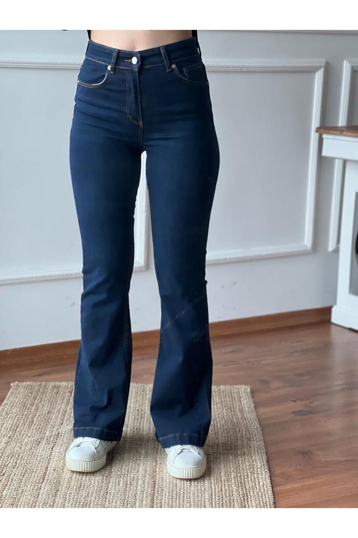 LİMABEL Kadın Lacivert İspanyol Paça Jean Lacivert İspanyol Kot Pantolon
