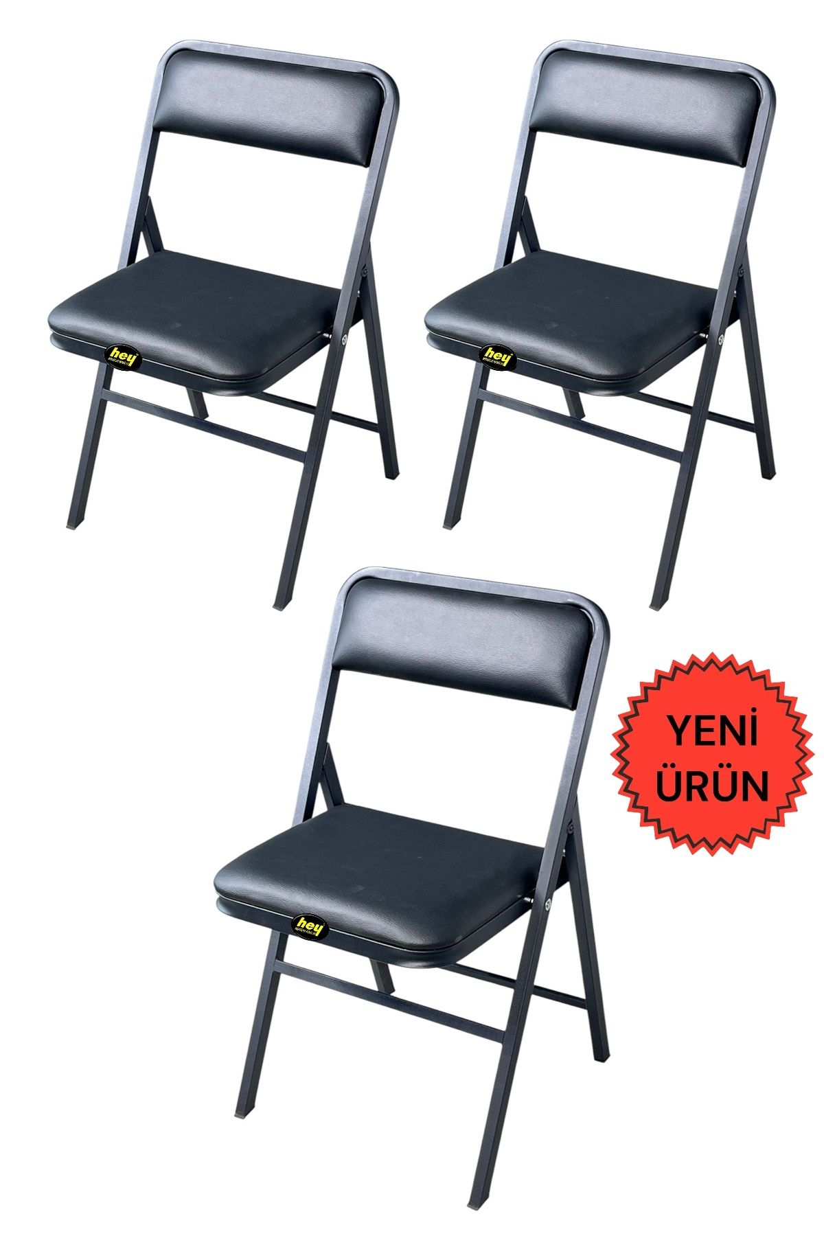 hey Katlanır Kamp Sandalyesi Piknik Sandalyesi Siyah Deri