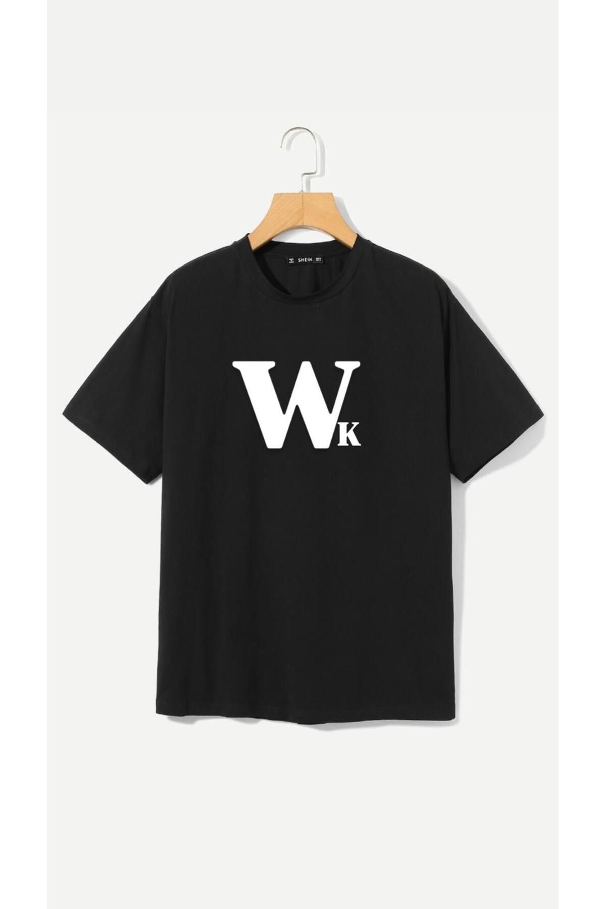 woonkey UNISEX OVERSİZE WK BASKILI BİSİKLET YAKA TİŞÖRT