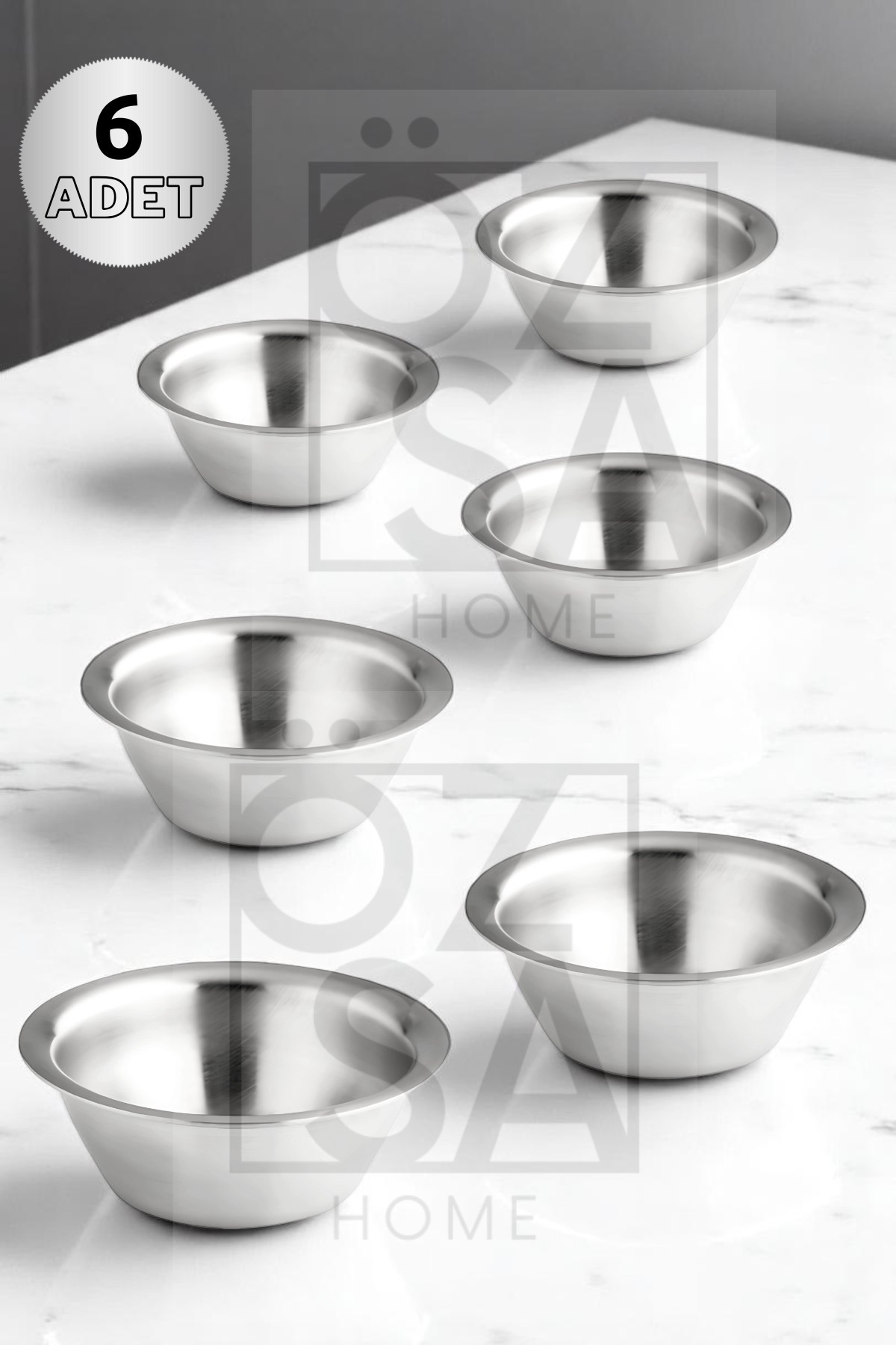 ÖzSa Home-6 Pieces 18/10 Stainless Steel Coffee Side Turkish Delight Bowl Jam Bowl Burger Side Sauce Bowl 7,5 cm 2