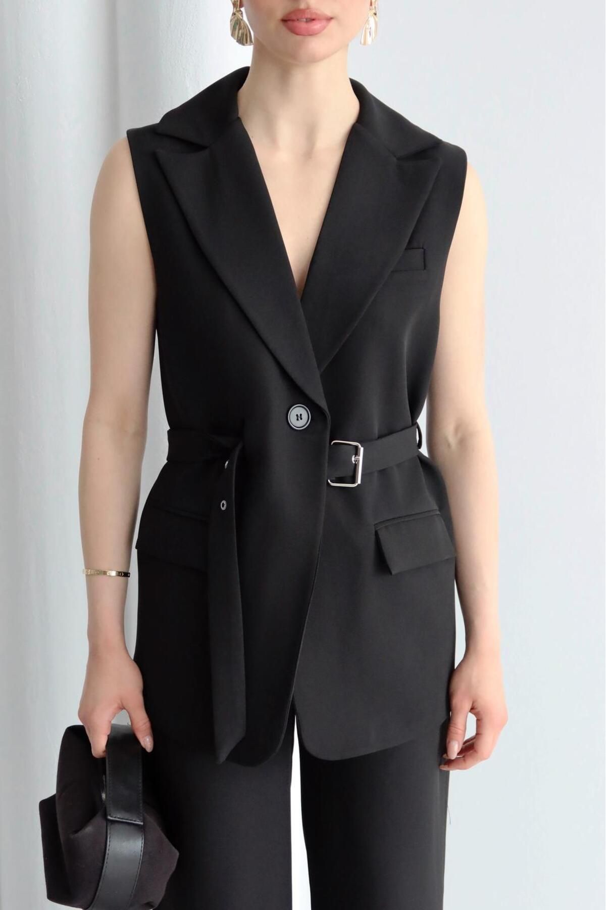 Ekim Store Kuşgözü Kemerli Blazer Yelek Ceket