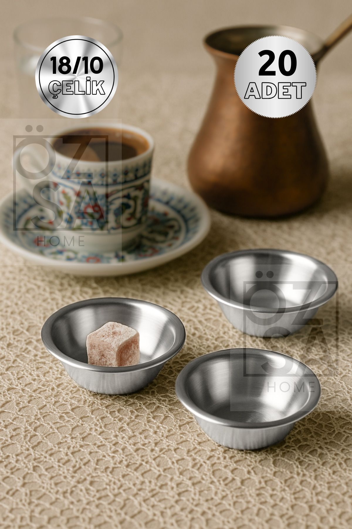 ÖzSa Home 20 Adet 18/10 Paslanmaz Çelik Kahve Yanı Lokumluk Reçellik Burger Yanı Sosluk 7,5 cm