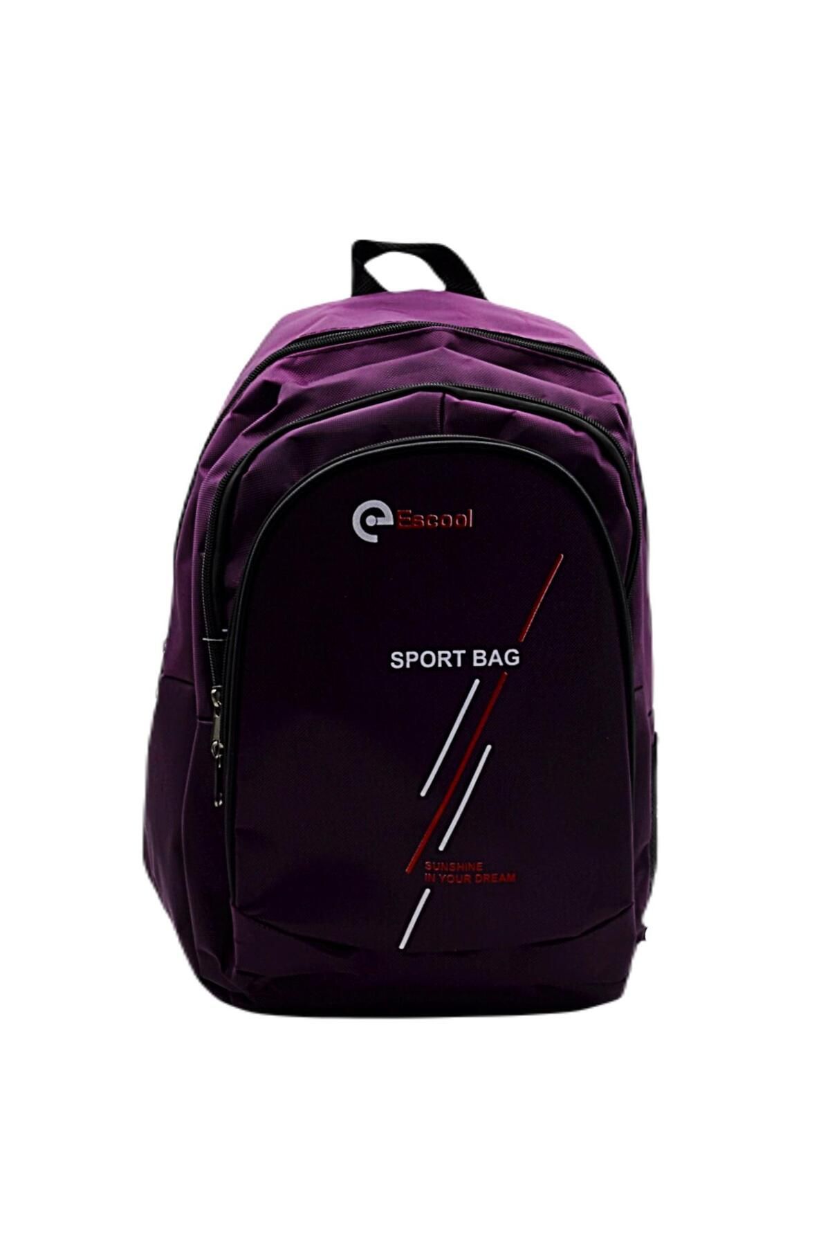 Gen-Of 3 Bölmeli Sport Bag Okul Sırt Çantası Çizgi Baskılı Mürdüm KOD:702