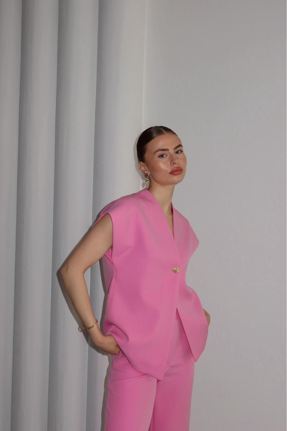 Ekim Store Gold Düğmeli Yelek Pantolon İkili Blazer Takım