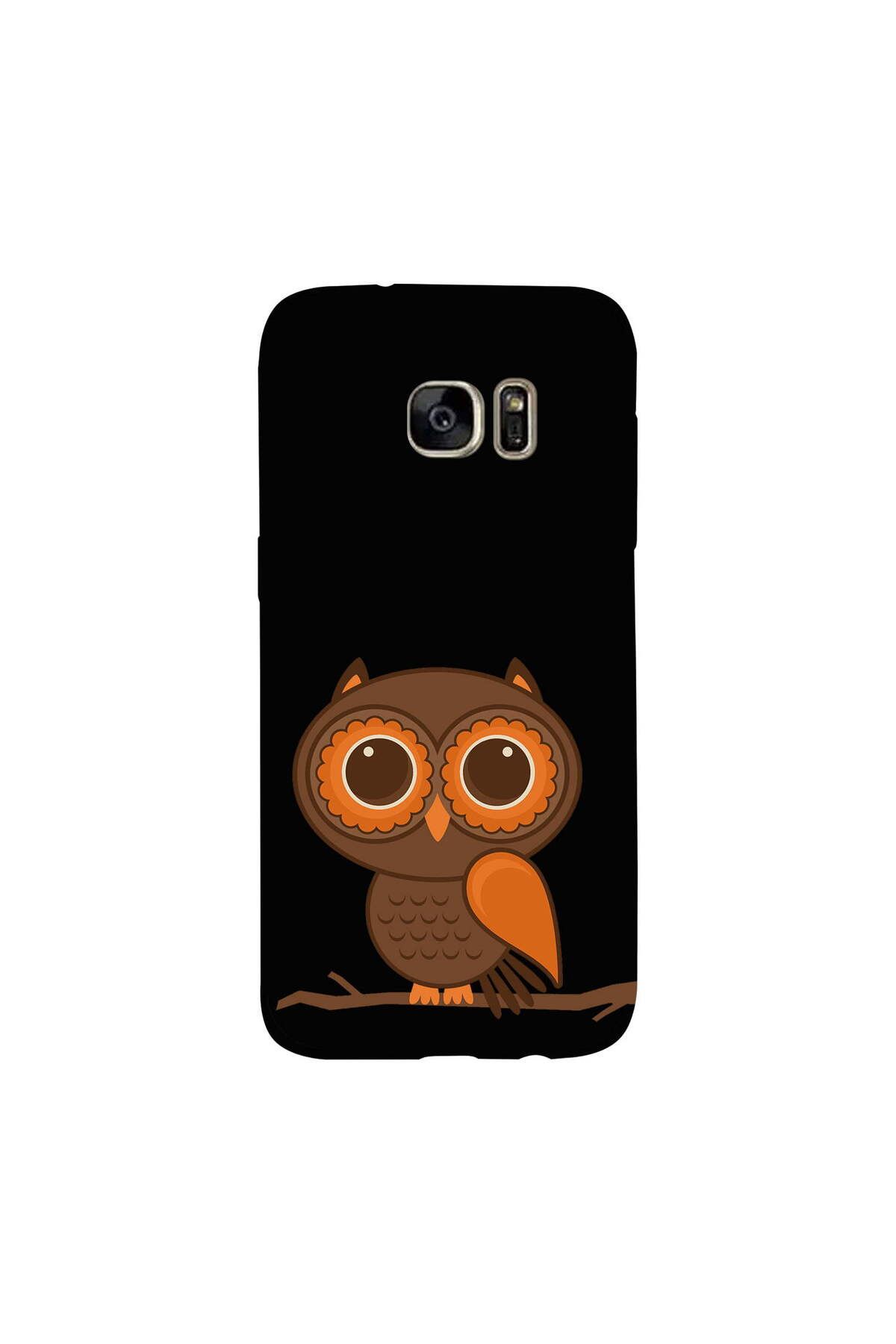 PrintiFy Samsung Galaxy S7 Edge ile Uyumlu Baykuş (0214a) Tasarımlı Siyah Lansman Silikon Kılıf