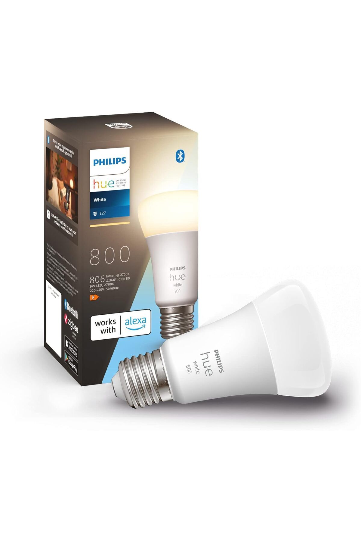 Philips Hue A60 Smart LED Lamba E27 Warm White 2700K Hue Bridge Bluetooth Bağlantısı Alexa, Google