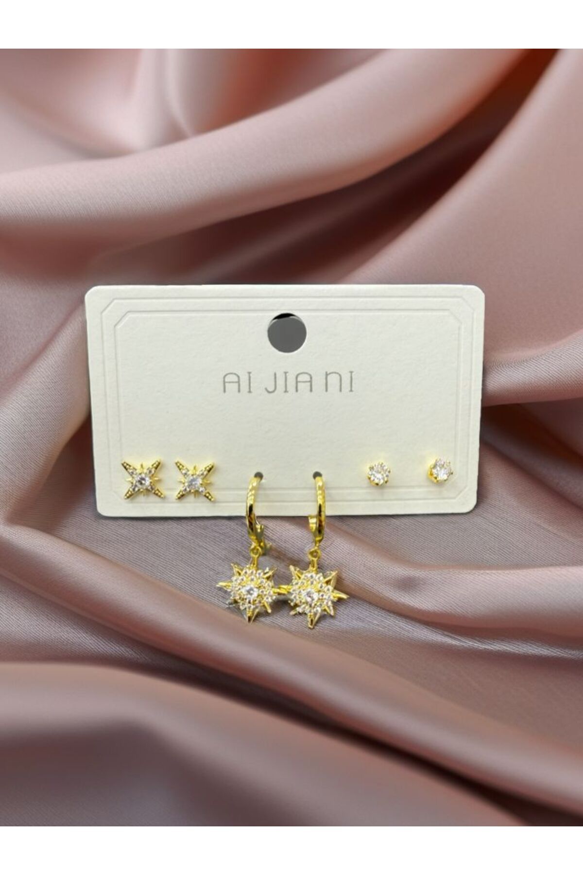 Calmea Jewellery Çelik Exclusive Star Renk Atmaz Garantli Faturalı Zirkon Taşlı Kadın 3lü Küpe