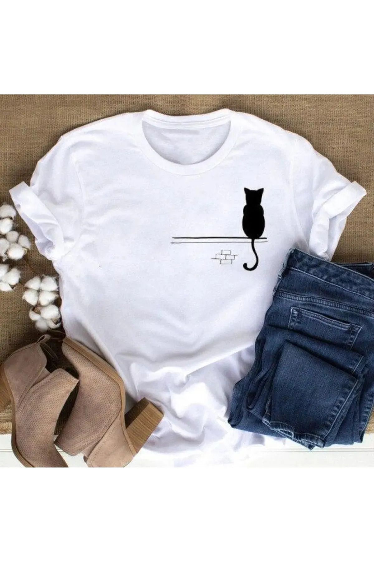FeaR LeeS Kedi Desenli Kadın T-shirt