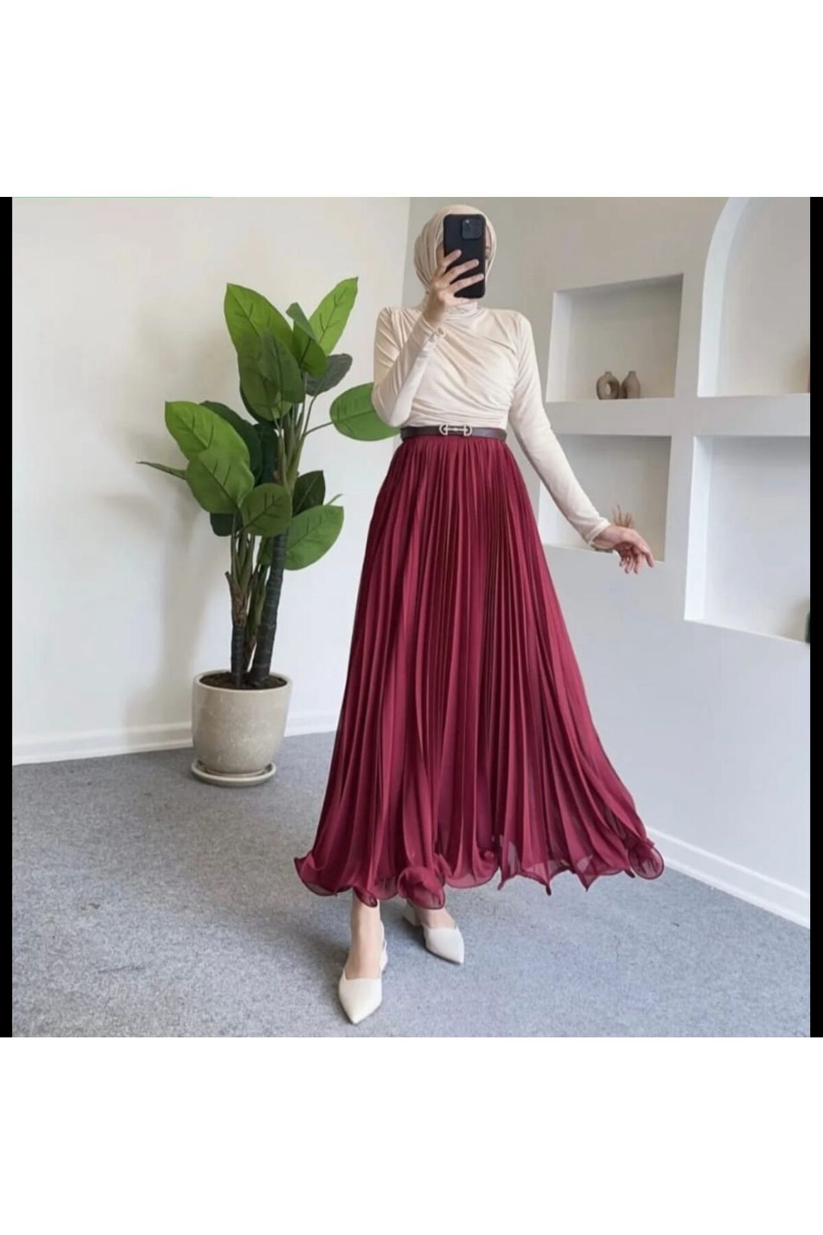 Buket Tekstil BORDO Uzun Pileli Etek