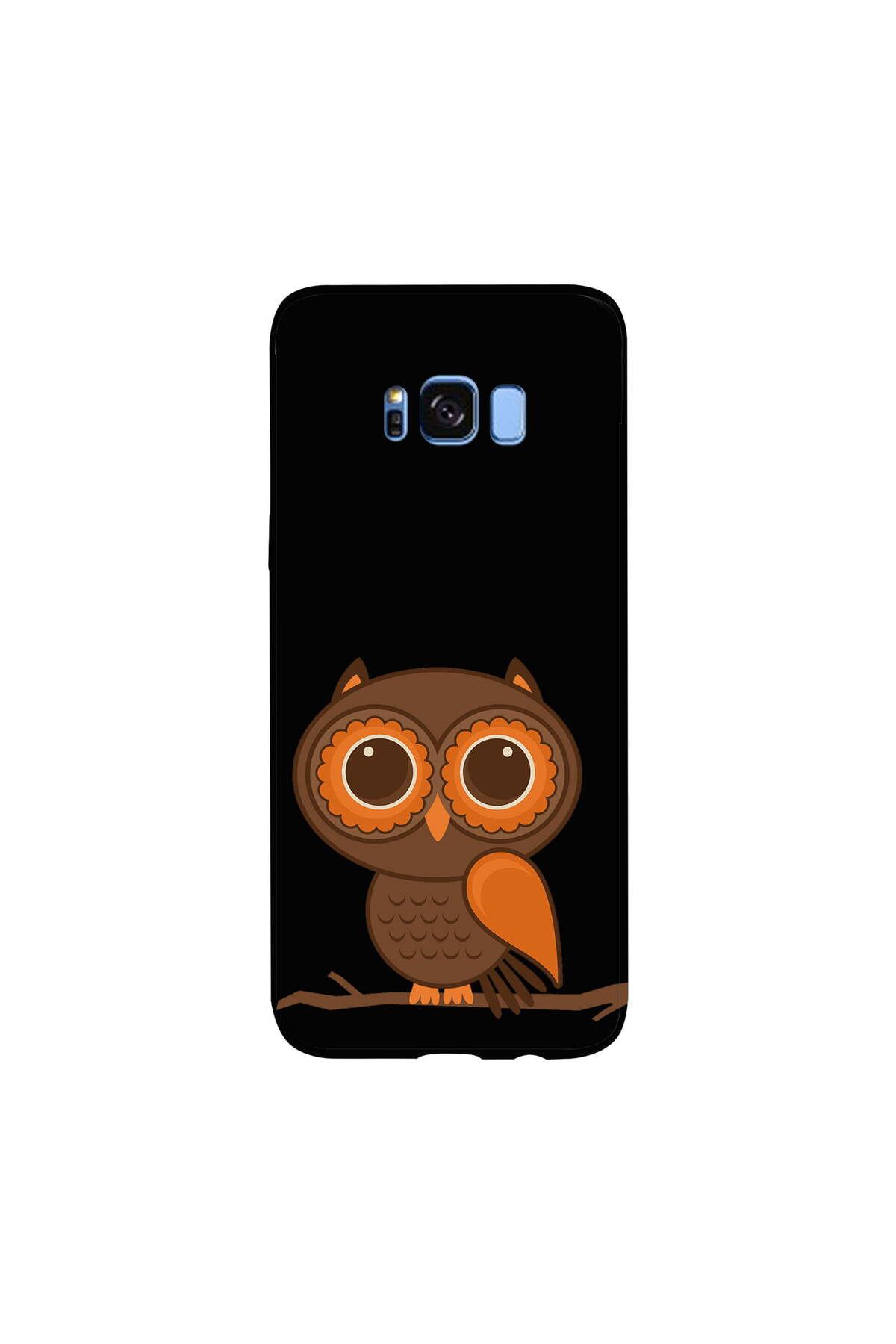PrintiFy Samsung Galaxy S8 Plus ile Uyumlu Baykuş (0214a) Tasarımlı Siyah Lansman Silikon Kılıf