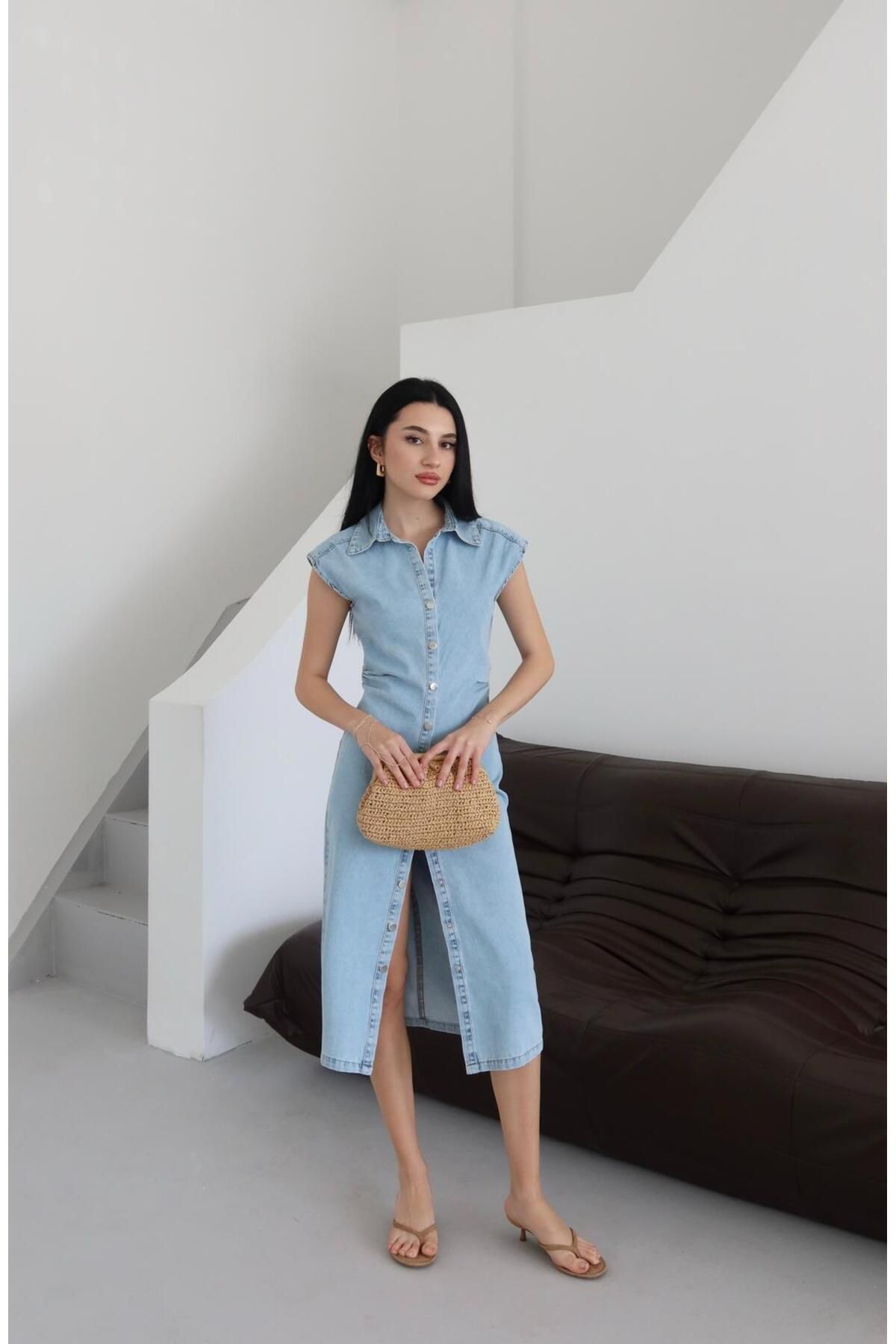 Ekim Store-Μακρύ τζιν φόρεμα με κουμπιά 4