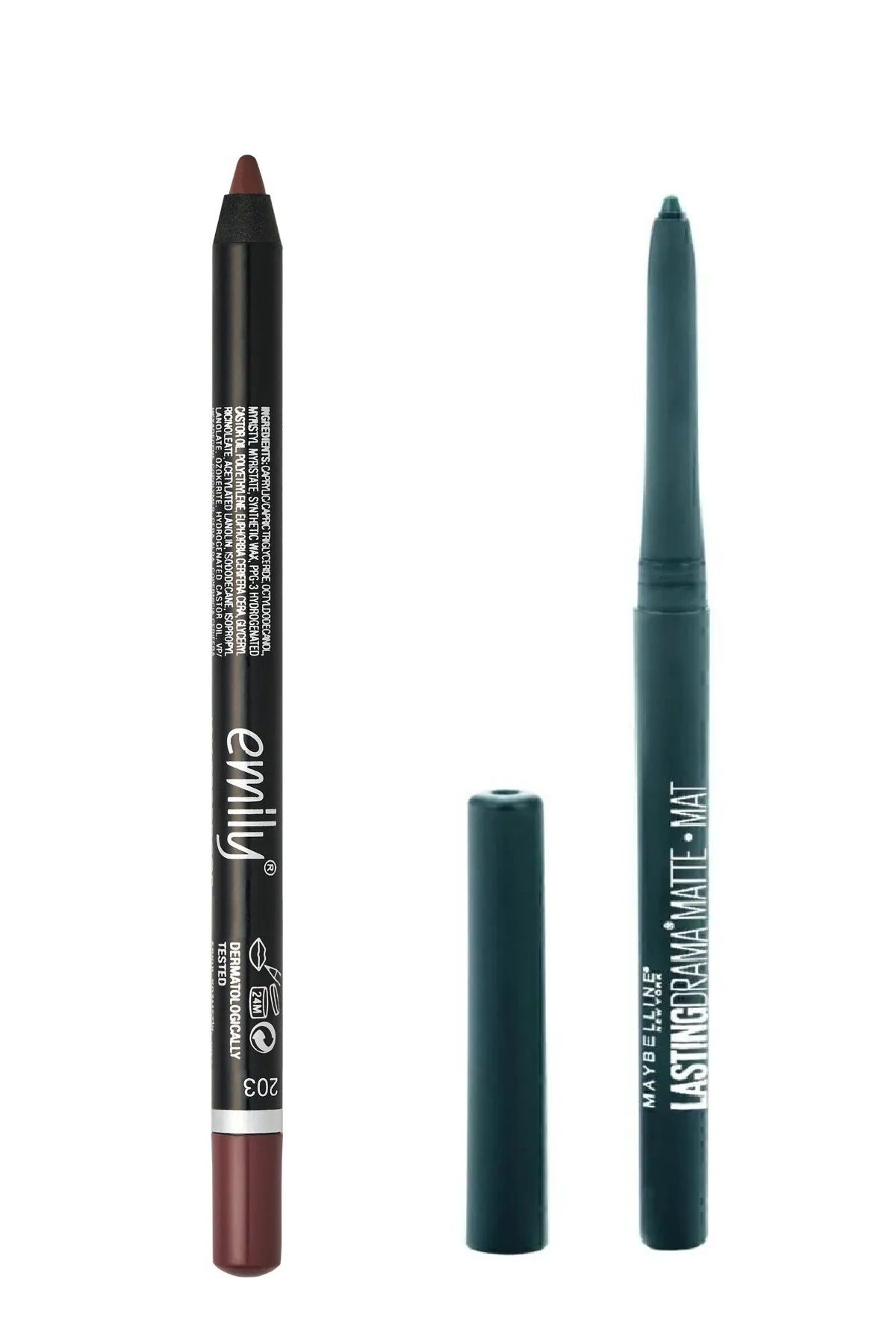 EMILY Dudak Kalemi No: 203 & Mat Eyeliner - Lasting Drama Carbon Matte 850 Teal Amazonite