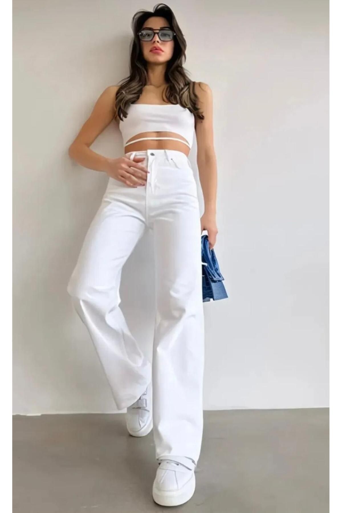 kotmodası Christian 90's Palazzo Salaş Paça Süper Yüksek Bel Jean Pantolon