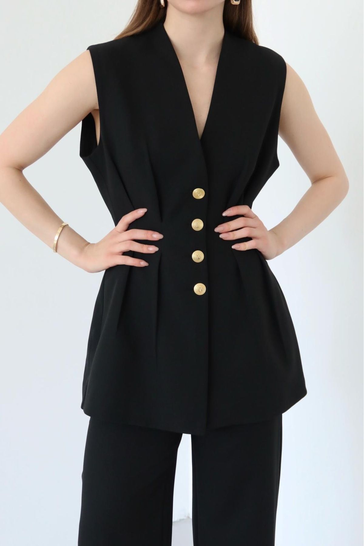Ekim Store Büzgülü Düğmeli Blazer Yelek Ceket