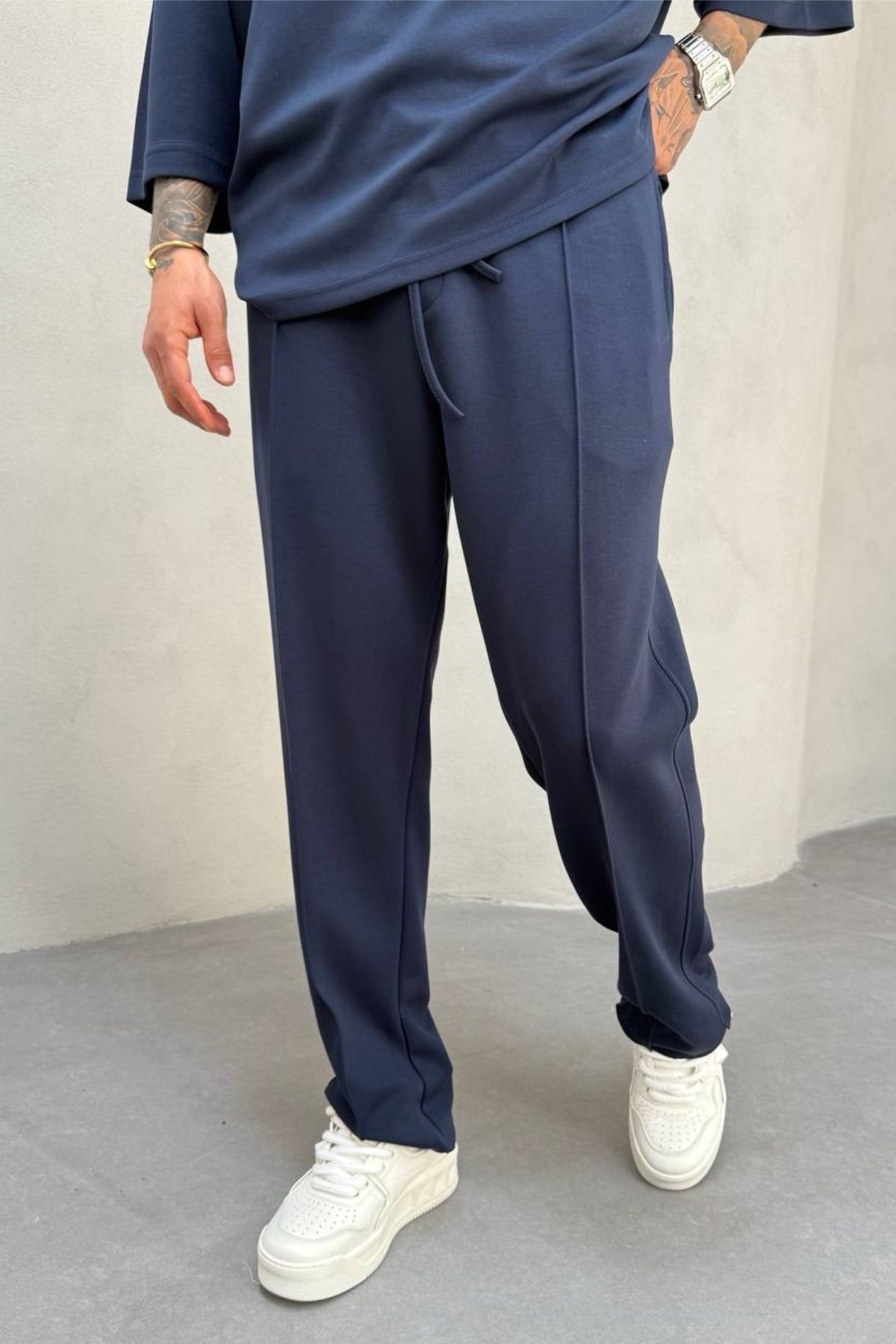 MADZEYMODA Erkek Oyaho Kumaş Lacivert Baggy Kalıp Jogger Pantolon KE-7012