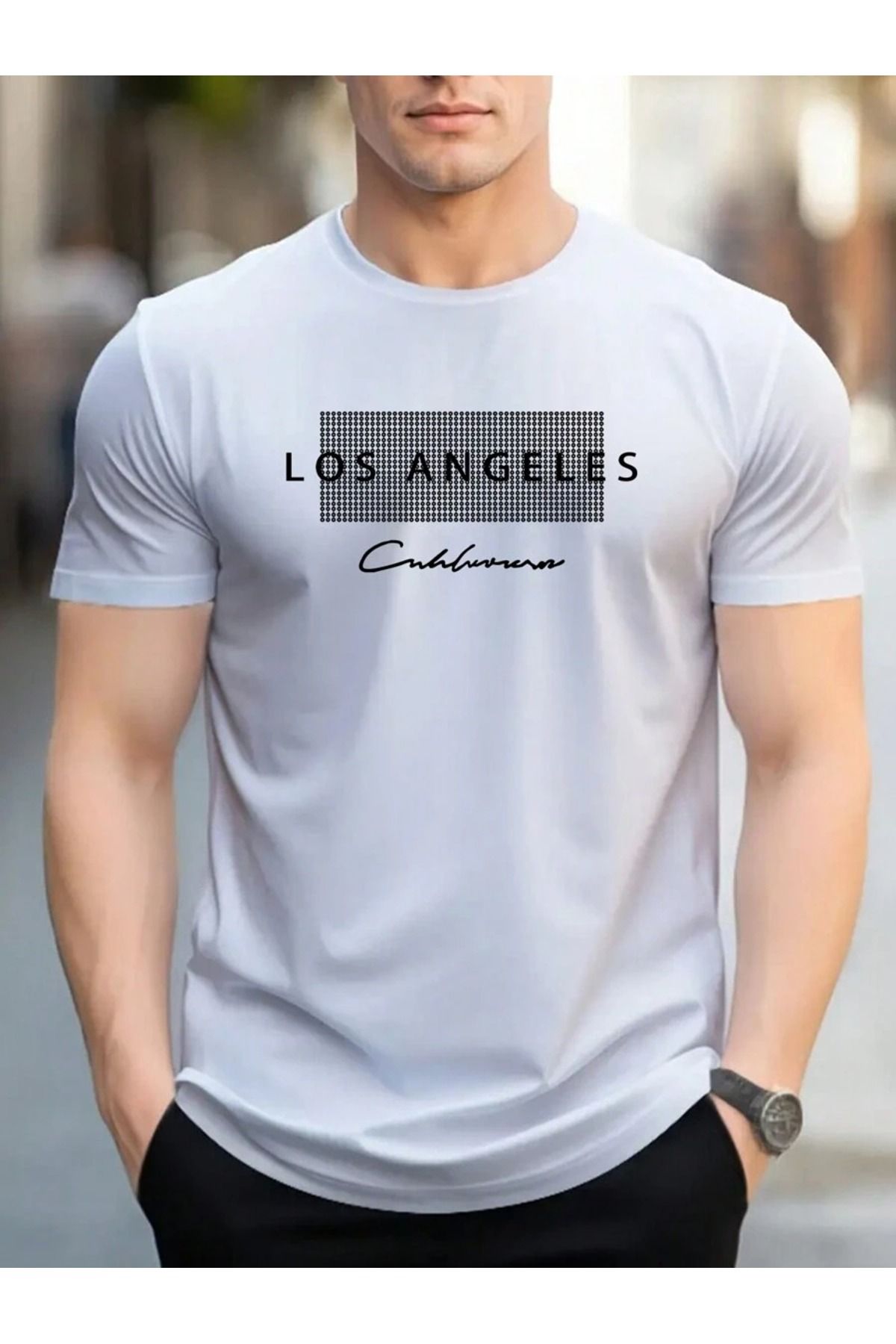 PAVRO Unisex Oversize tişört Los angels Baskılı T-shirt