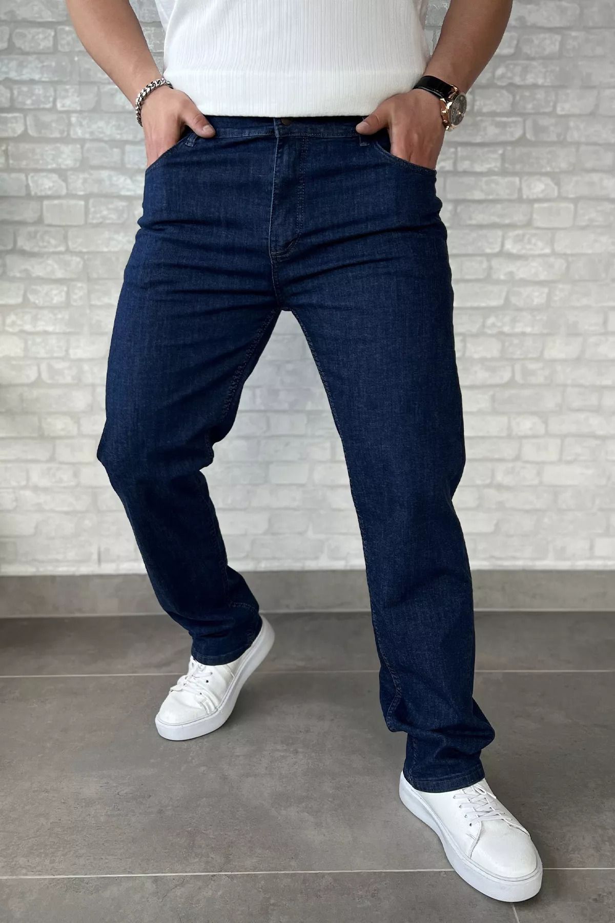 MİSHAR İTALİA Koyulacivert Erkek Fermuarlı Jean Kot Pantolon