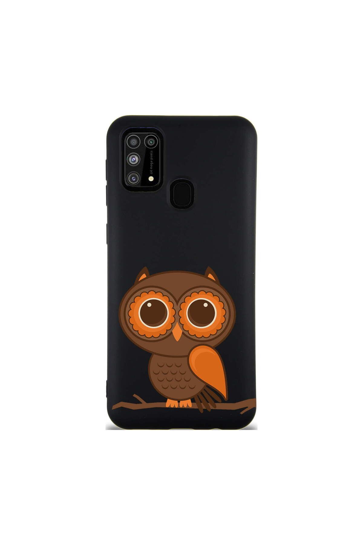 PrintiFy Samsung Galaxy M31 ile Uyumlu Baykuş (0214a) Tasarımlı Siyah Lansman Silikon Kılıf