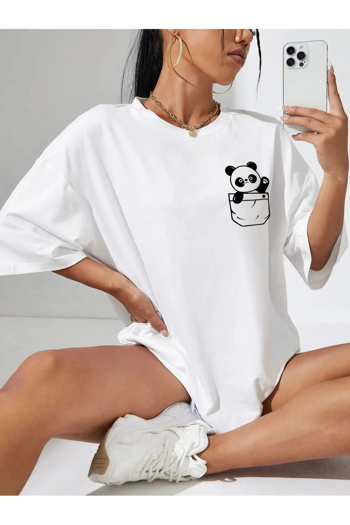 FeaR LeeS Panda Baskılı Oversize T-shirt