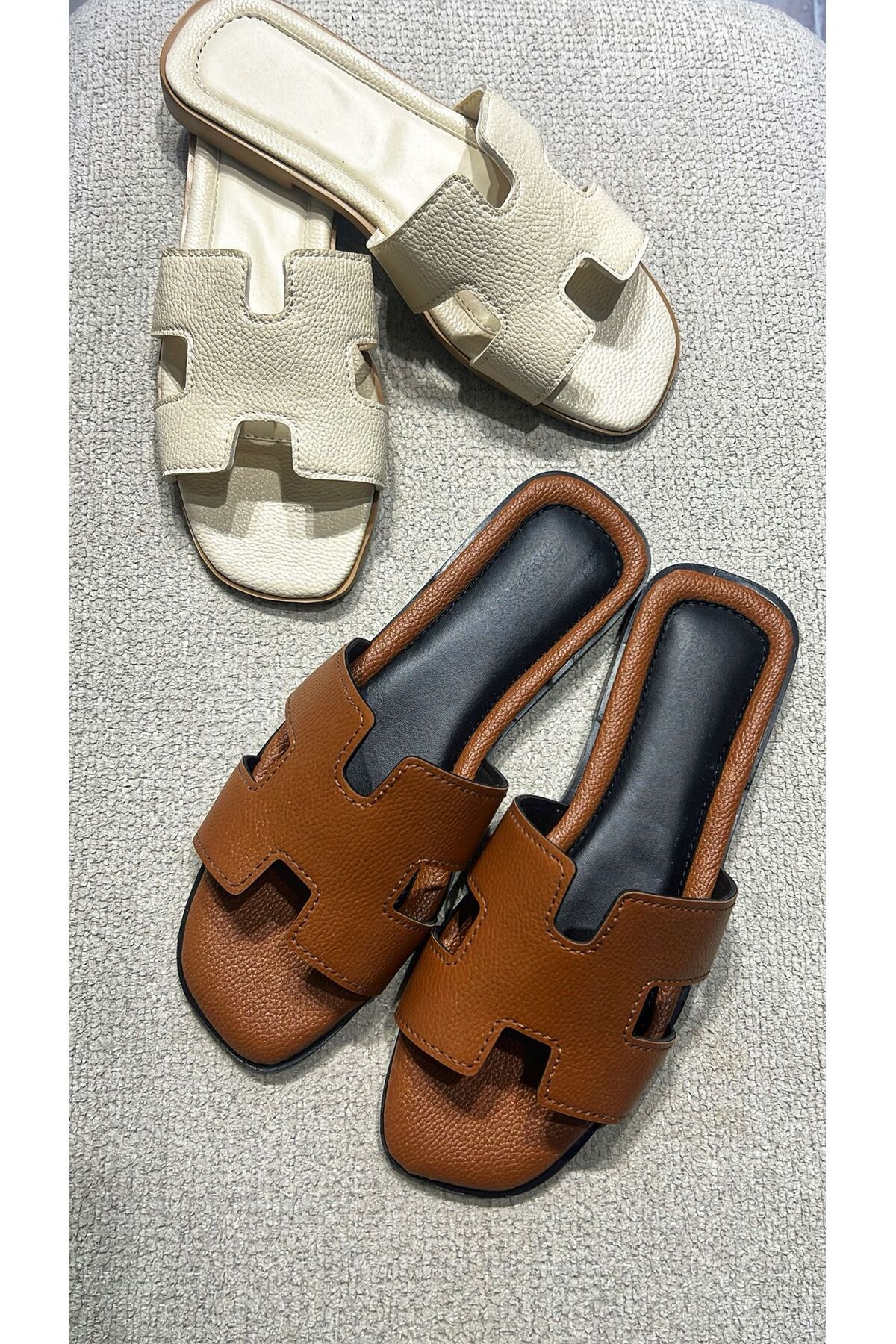 Yula Fashion Shoes 2 Adet Kahverengi Bej Yazlık Terlik