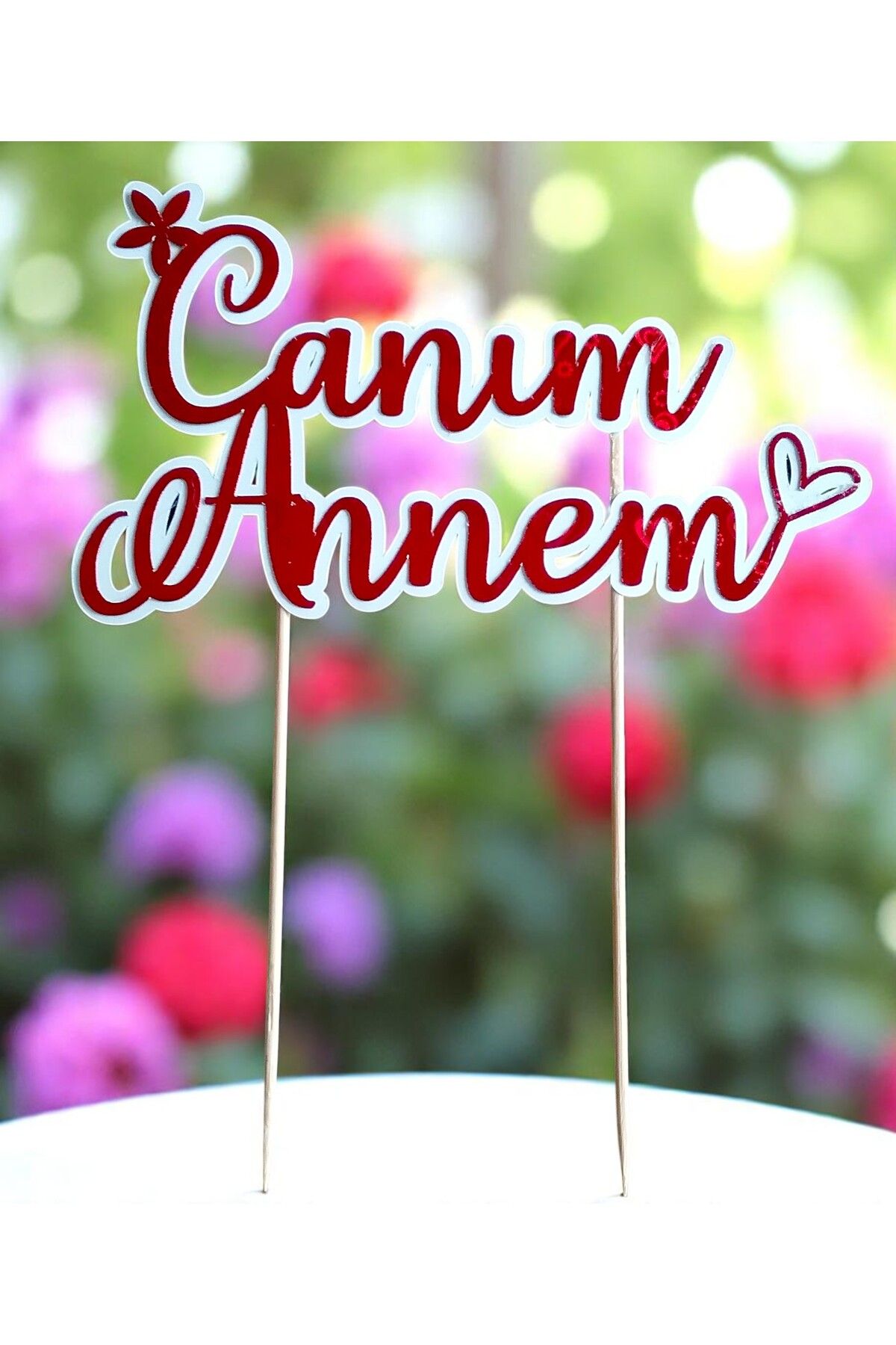 Armada Anneler Günü Özel Canım Annem Yazılı Hologramlı Karton Pasta Üzeri Süs ( 16 cm * 20 cm)