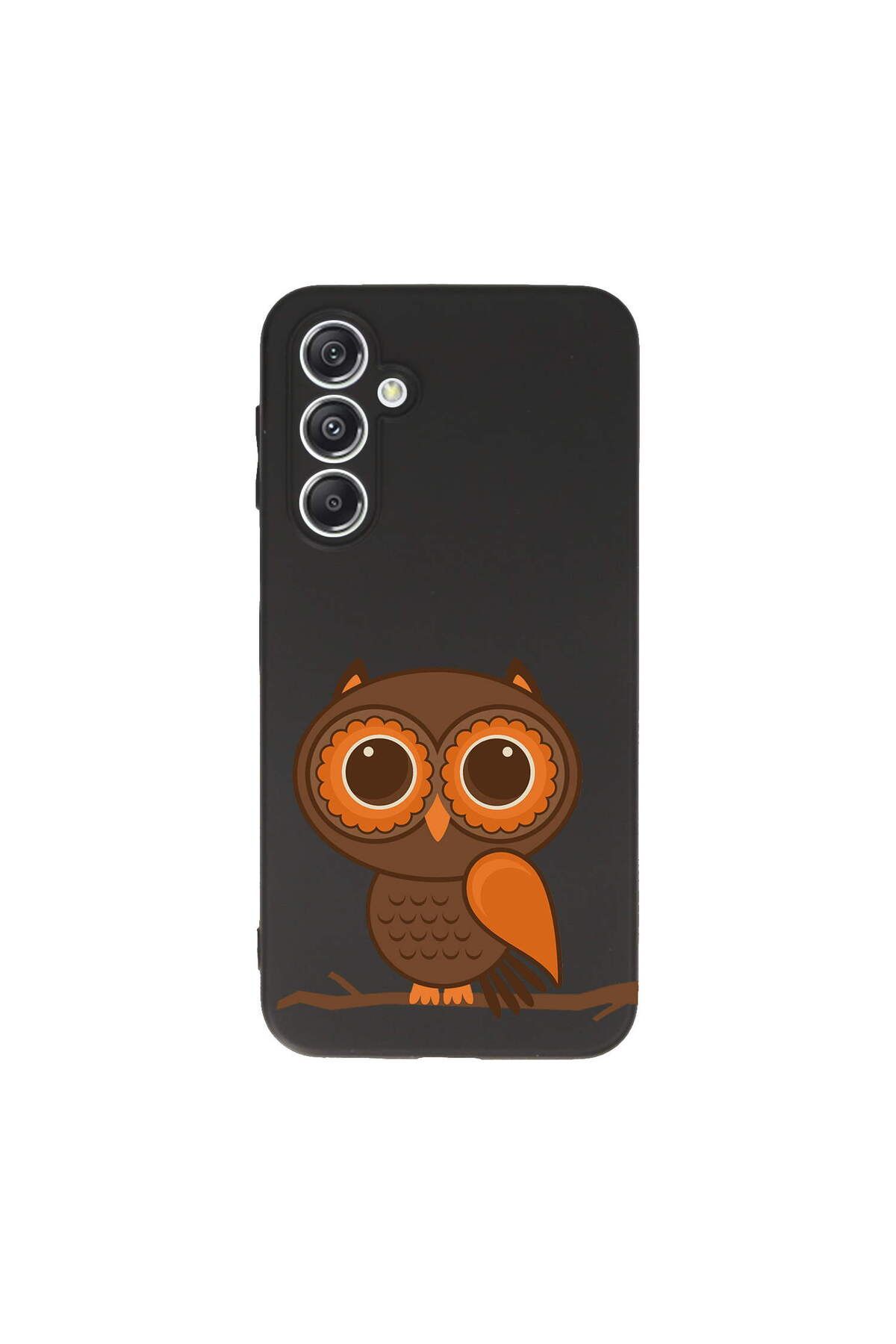 PrintiFy Samsung Galaxy M34 ile Uyumlu Baykuş (0214a) Tasarımlı Siyah Lansman Silikon Kılıf