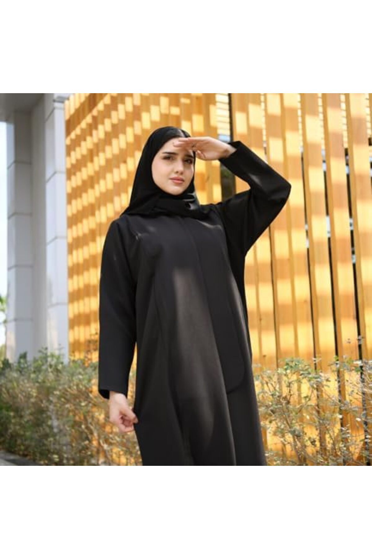 HAWRAA-Black Abaya with Formal Design and Side Piece with Hidden Buttons 5