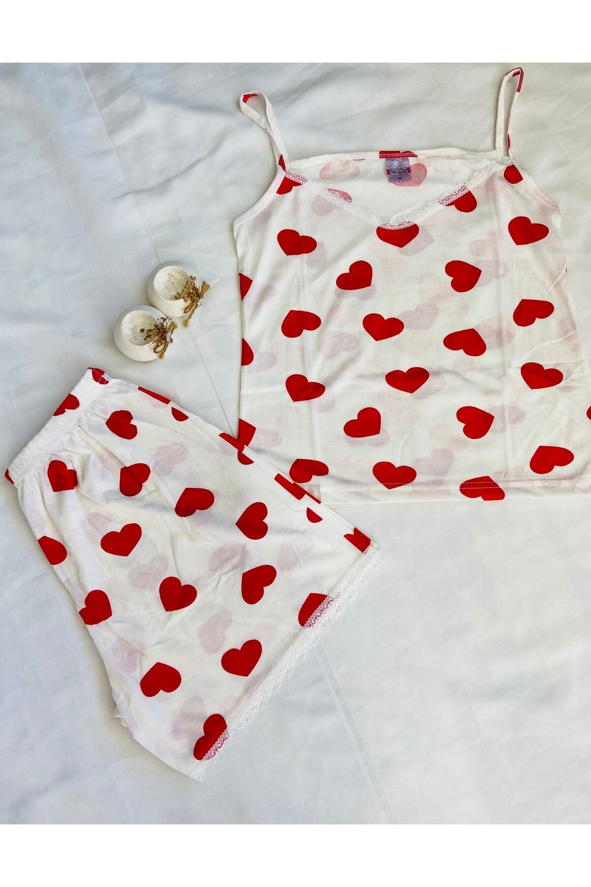 Liliths Dream Kırmızı Kalpli Şortlu Pijama Takımı