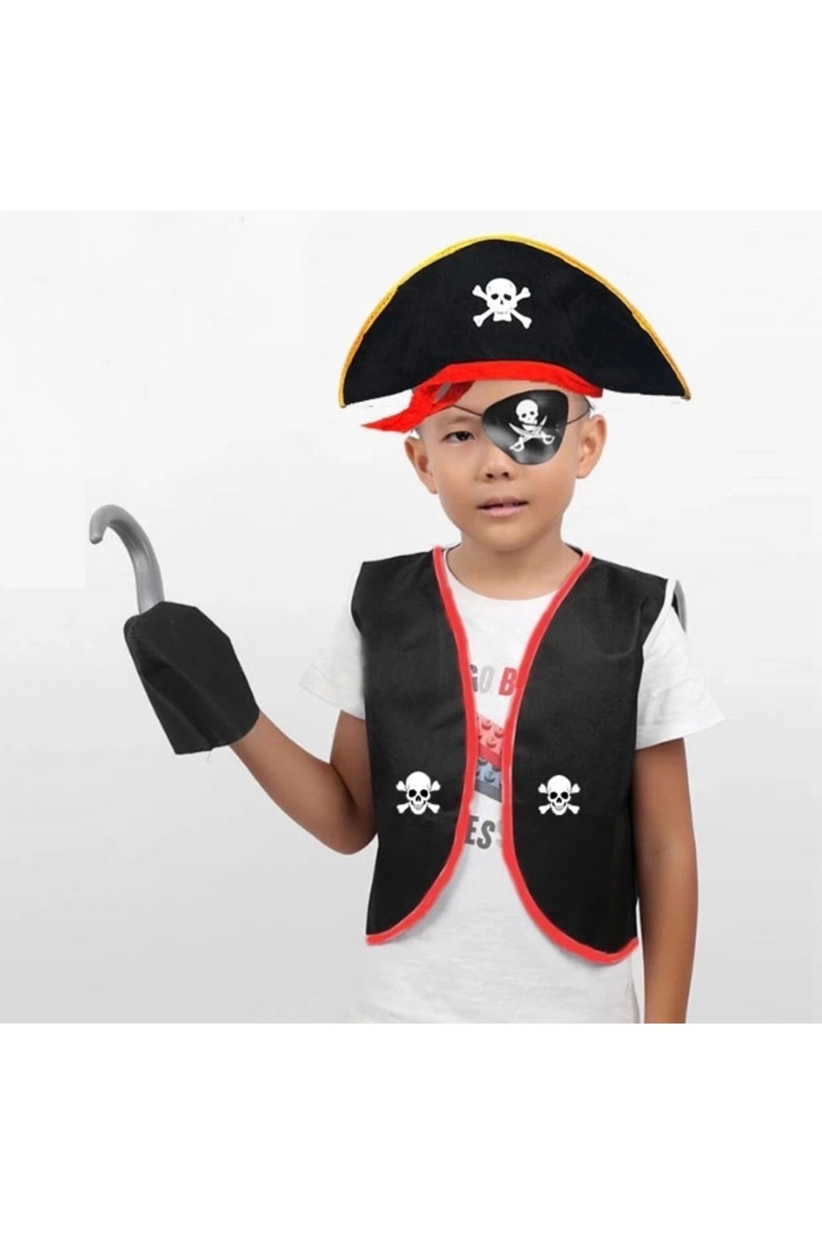 GLIMMERY Korsan Yelek + Şapka + Kanca + Maske Çocuk Boy 4-6 Yaş