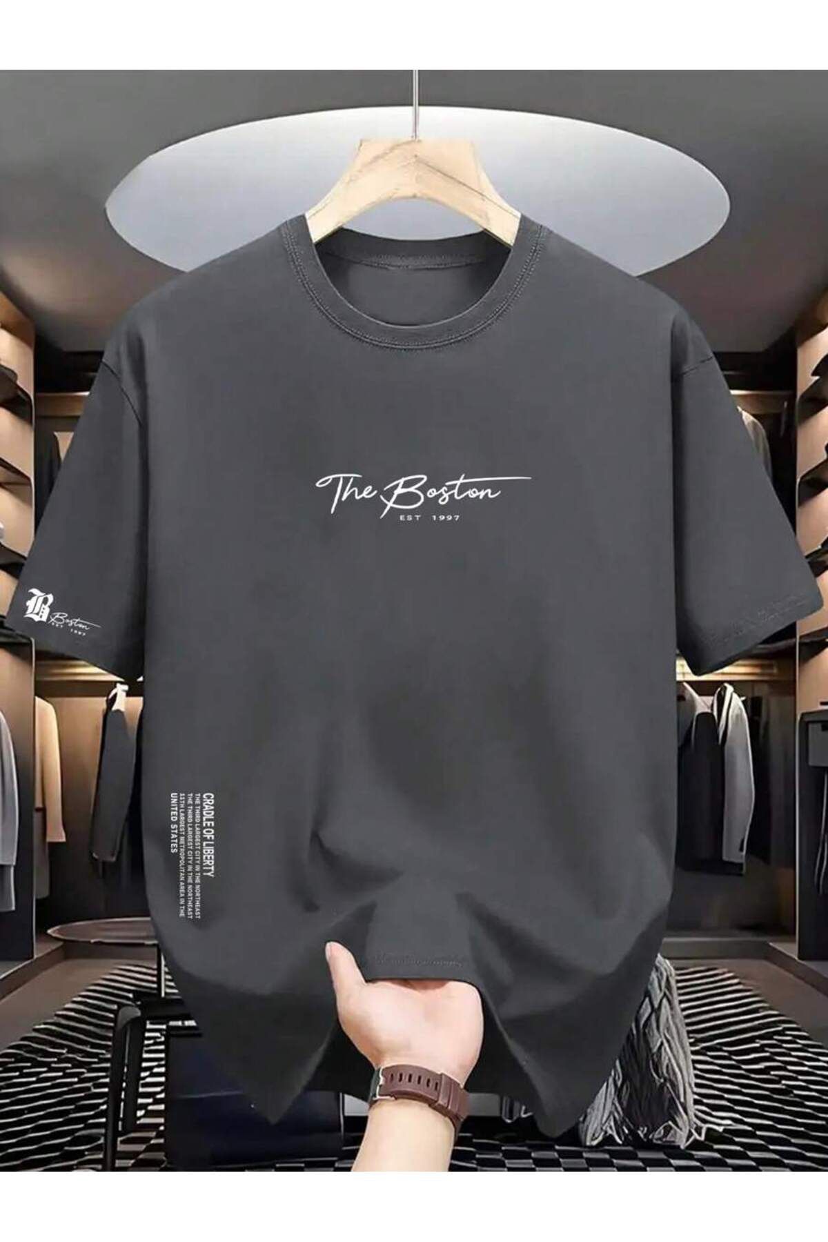 PAVRO Unisex Oversize tişörT Çok Renkli the boston Baskılı T-shirt
