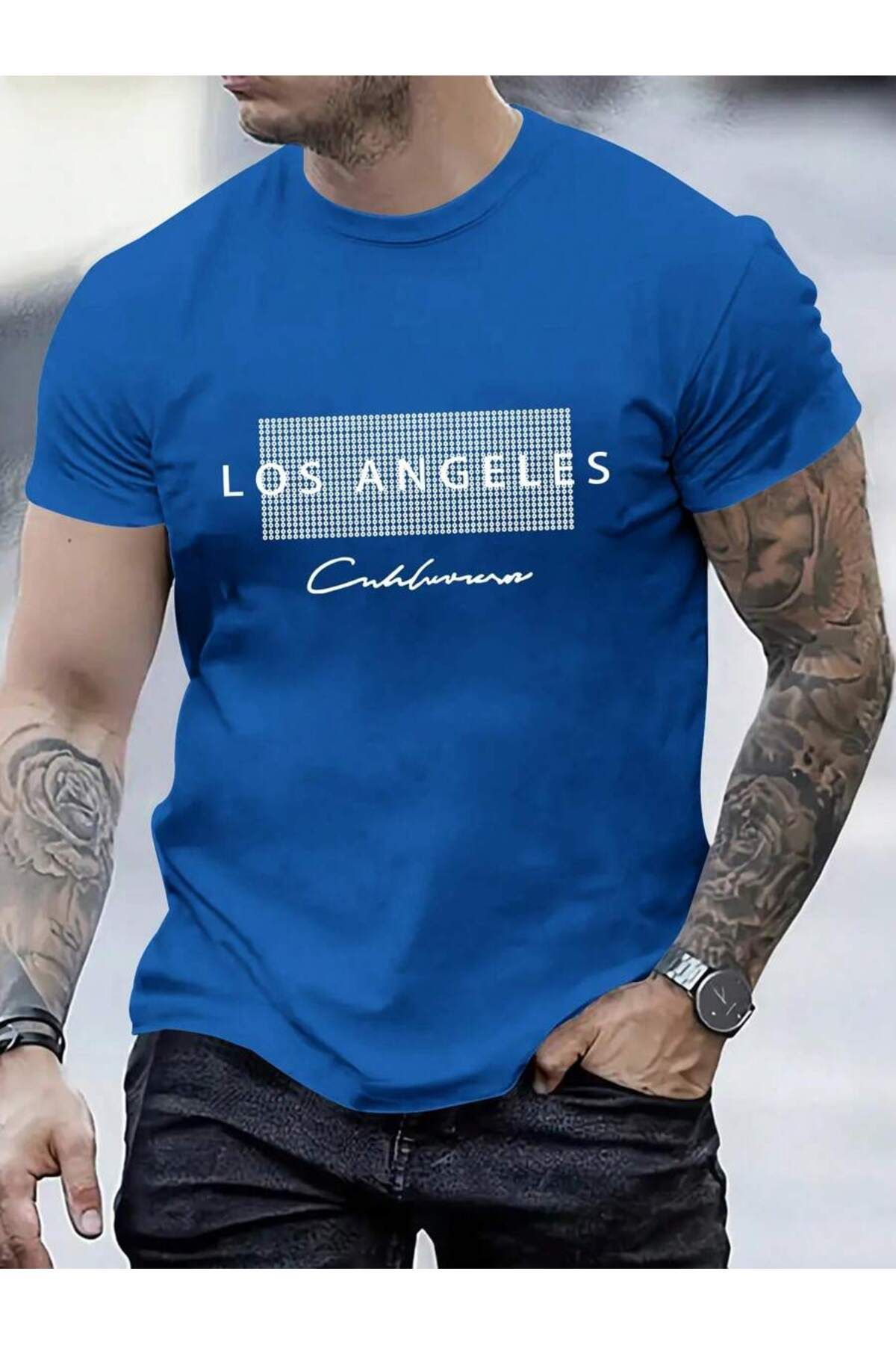 PAVRO Unisex Oversize tişört Los angels Baskılı T-shirt
