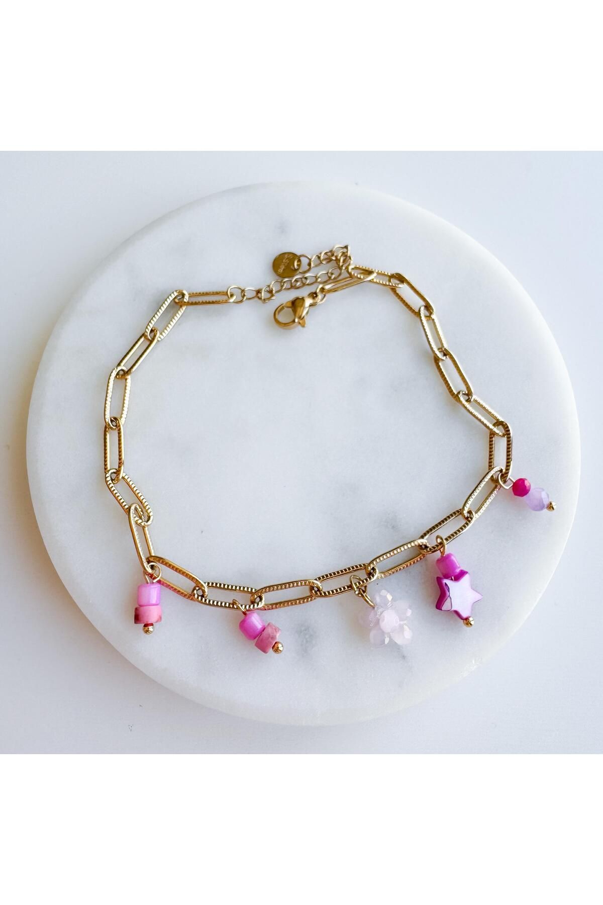 Venus Design Çelik Pembe Boncuk Halhal