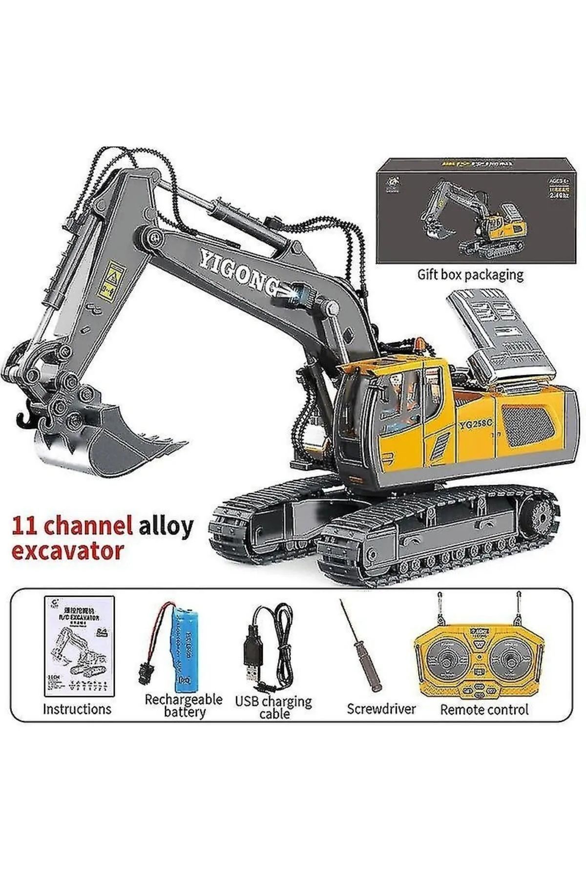 PeriYedi Uzaktan Kumandalı 680 Rotasyon Ekskavatör Premium Model Metal Hareketli Kepçe Oyuncak
