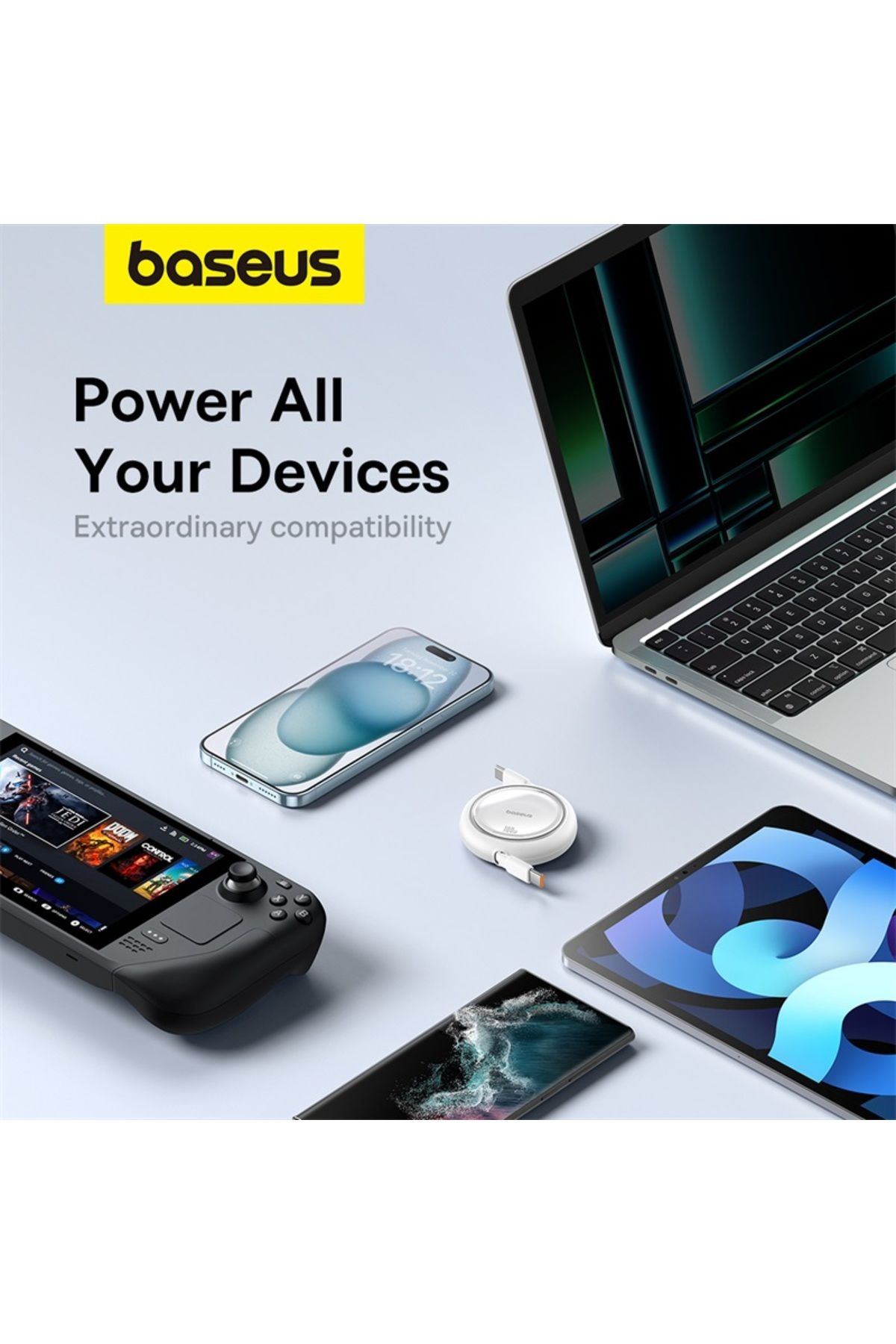 Baseus-Baseus 100W Free2 Draw Mini Both-Way Retractable USB-C to USB-C Fast Charging Data Cable 1M - White 6