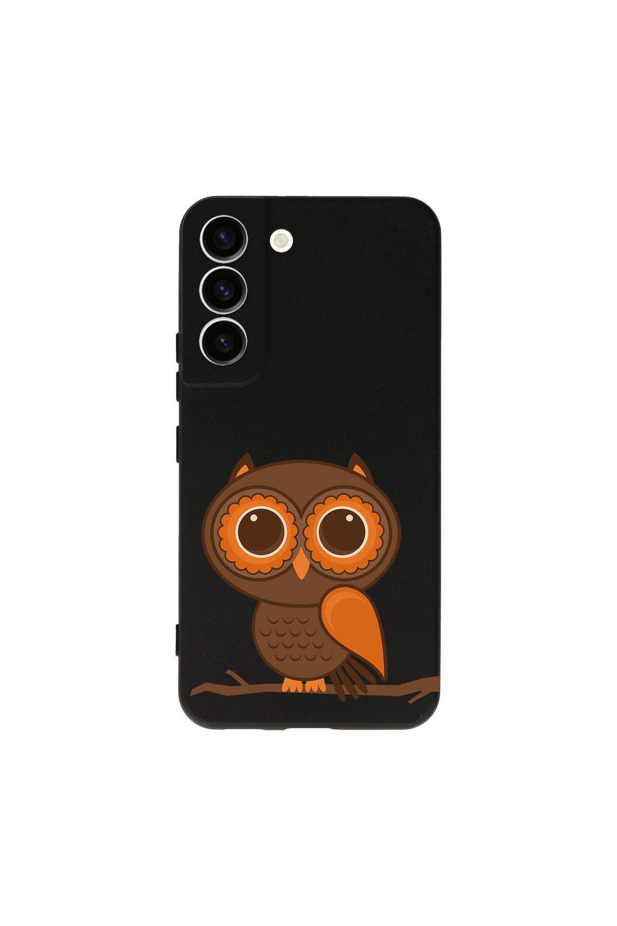 PrintiFy Samsung Galaxy S23 ile Uyumlu Baykuş (0214a) Tasarımlı Siyah Lansman Silikon Kılıf