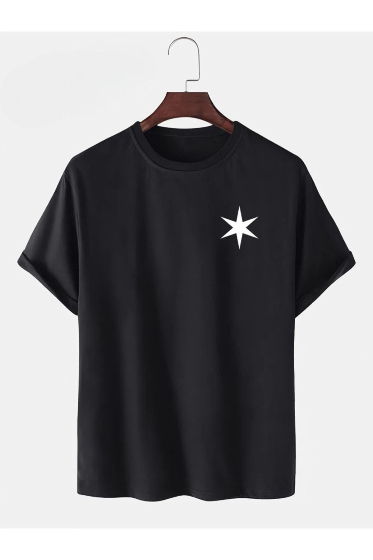 İnazuma Outdoors İnazuma Unisex Oversize Baskılı Pamuklu Bisiklet Yaka Kısa Kollu SİYAH T-shirt