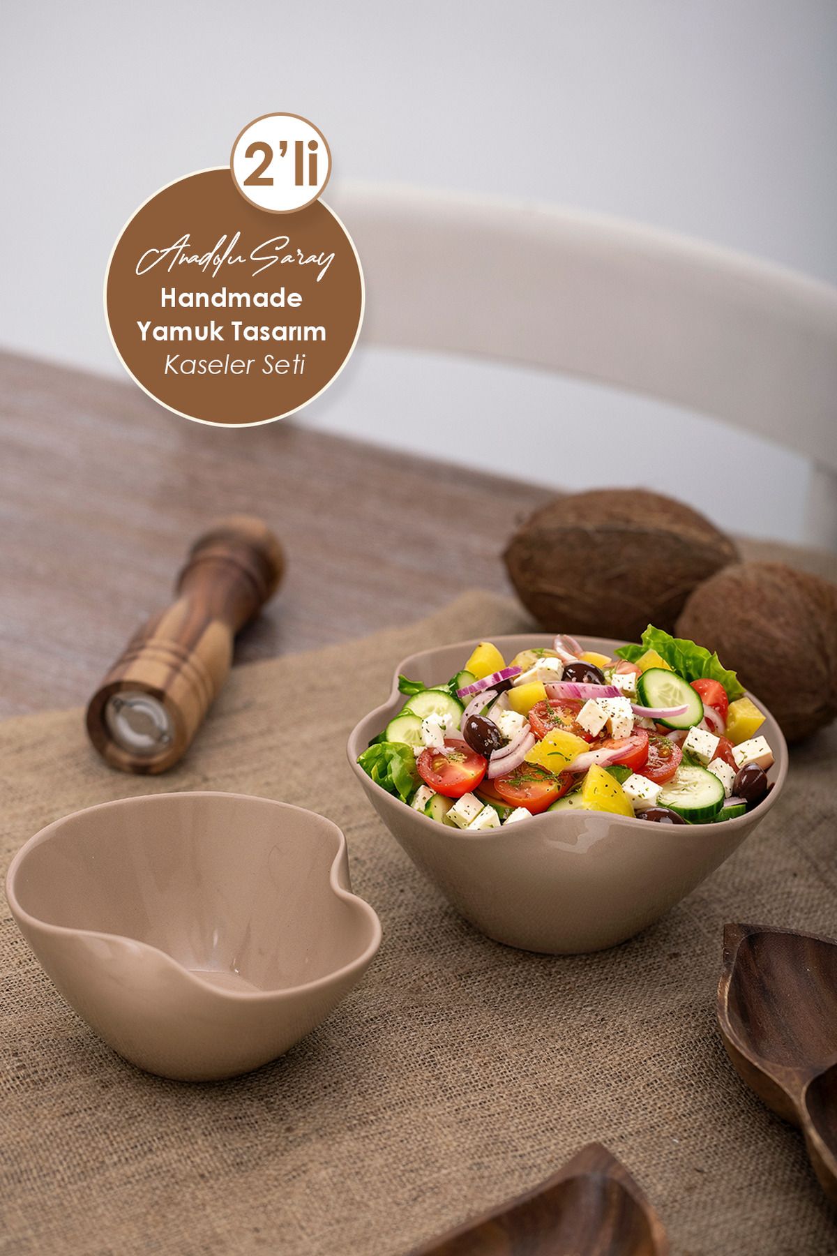 Anadolu Saray-2Pcs Nordic Trapezoid Design Ceramic Bowl Set of 2 Modern Style Serving & Salad Presentation Bowl 2
