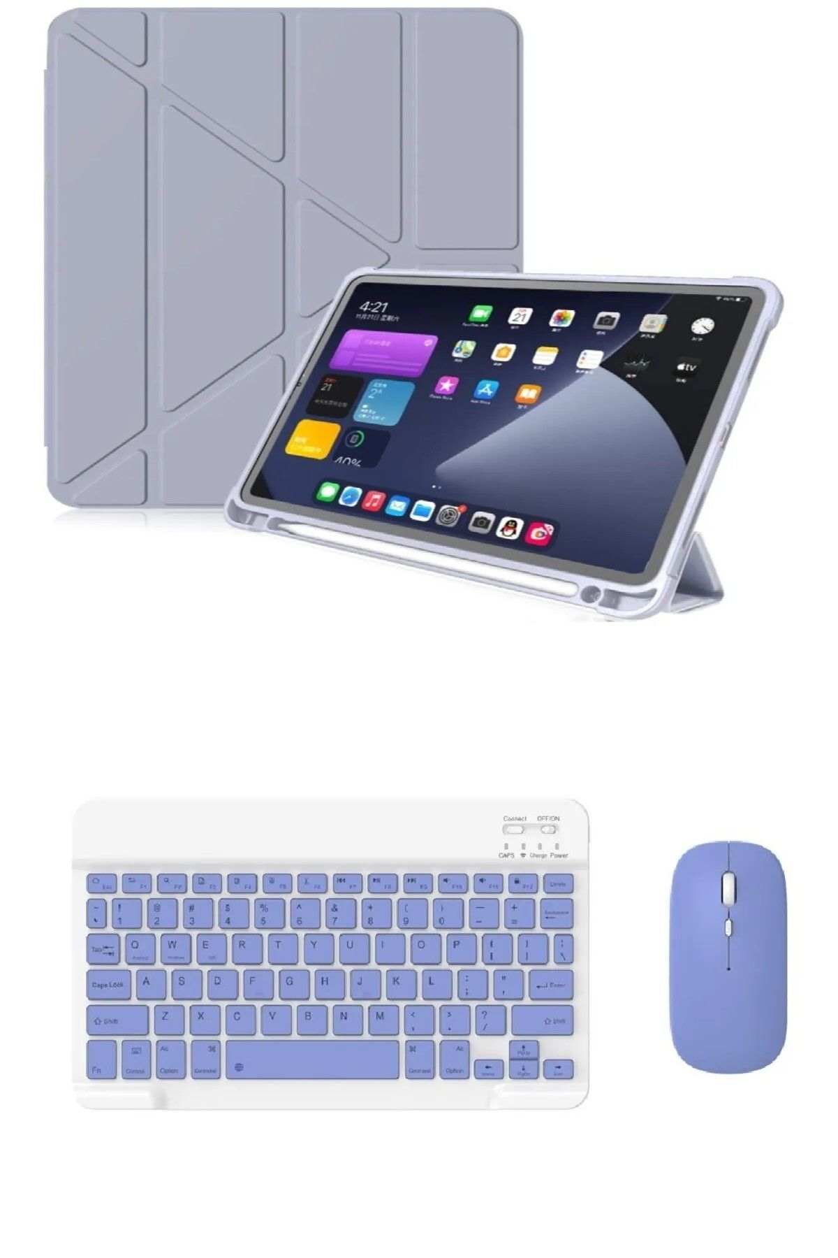Covpor Tab S7 Fe S7-s8 Plus T730 T970 X800 Trifolding Kılıf + Bluetoothlu Klavye Mouse Lavanta