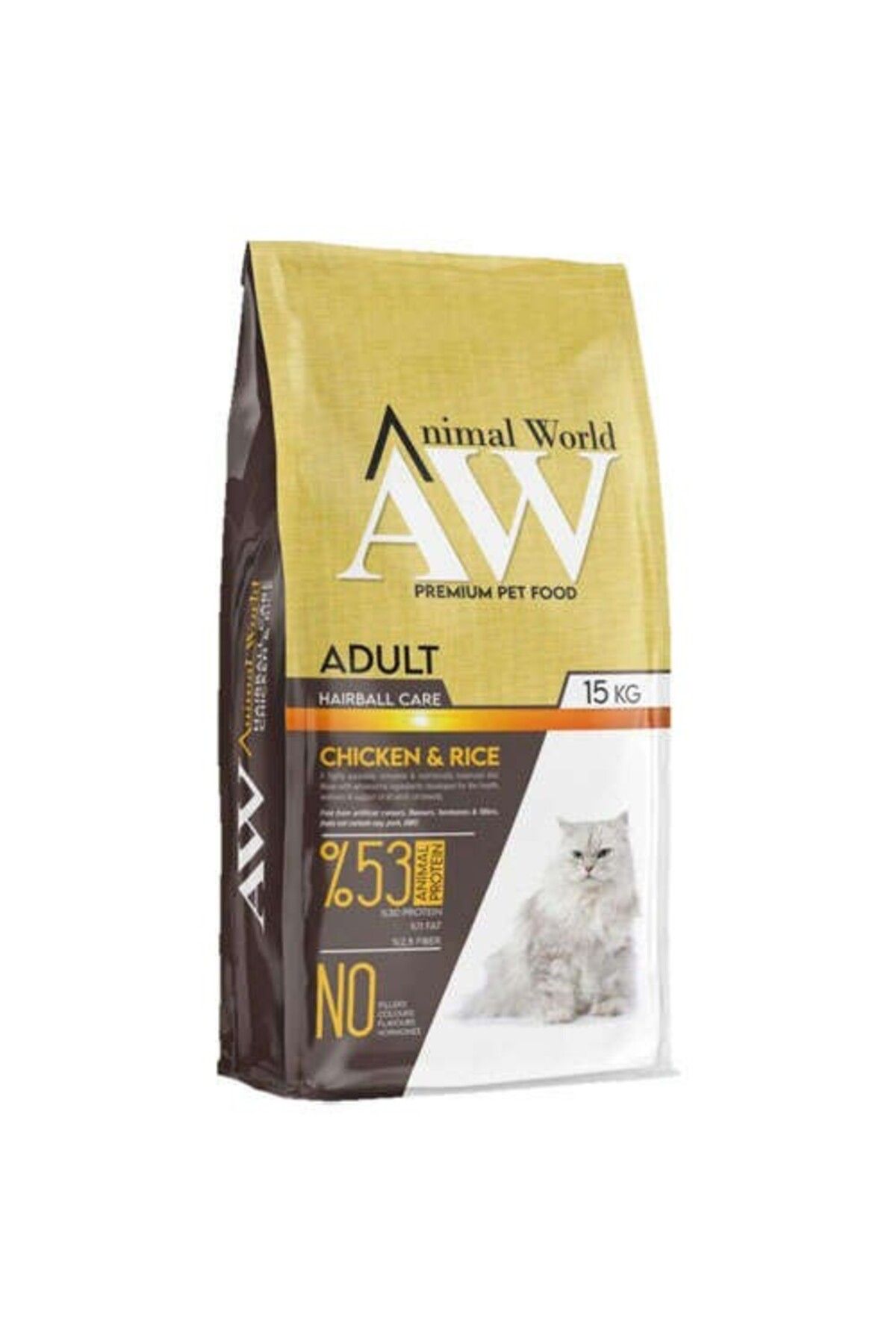 AnimalWord Animal World Hairball Tüy Yumağı Önleyici Tavuklu Yetişkin Kedi Maması 15 kg
